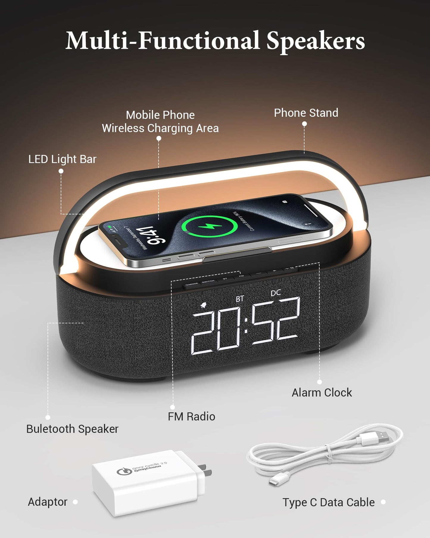 COLSUR Bluetooth Speaker with LED Night Light