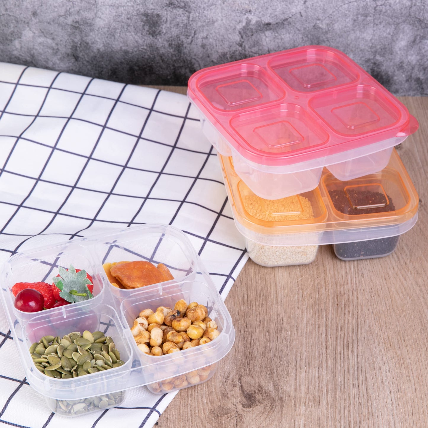 6 Pack 4-Compartment Food Storage Containers
