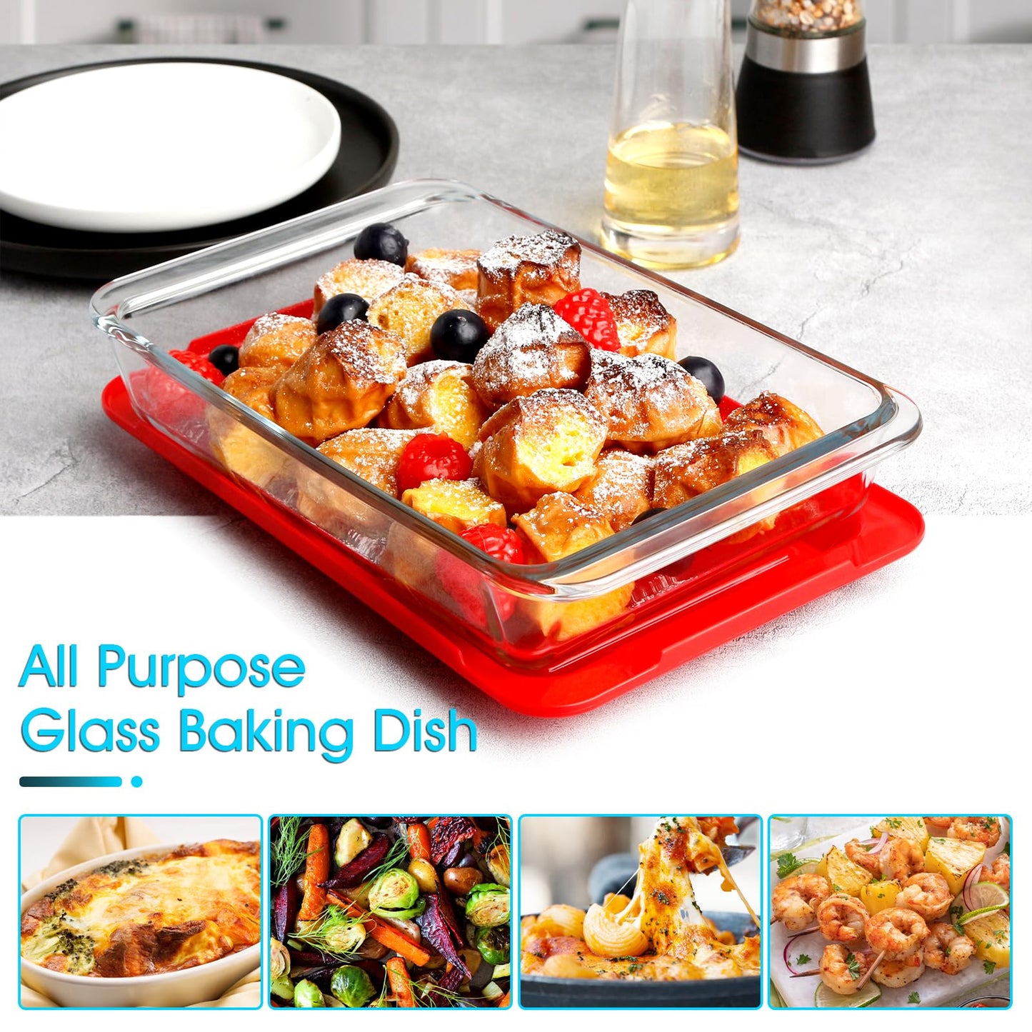 1.1 QT Glass Baking Dish With Lid for Oven, Glass Pan for Cooking Rectangular Bakeware Set, Glass Casserole Dish Set