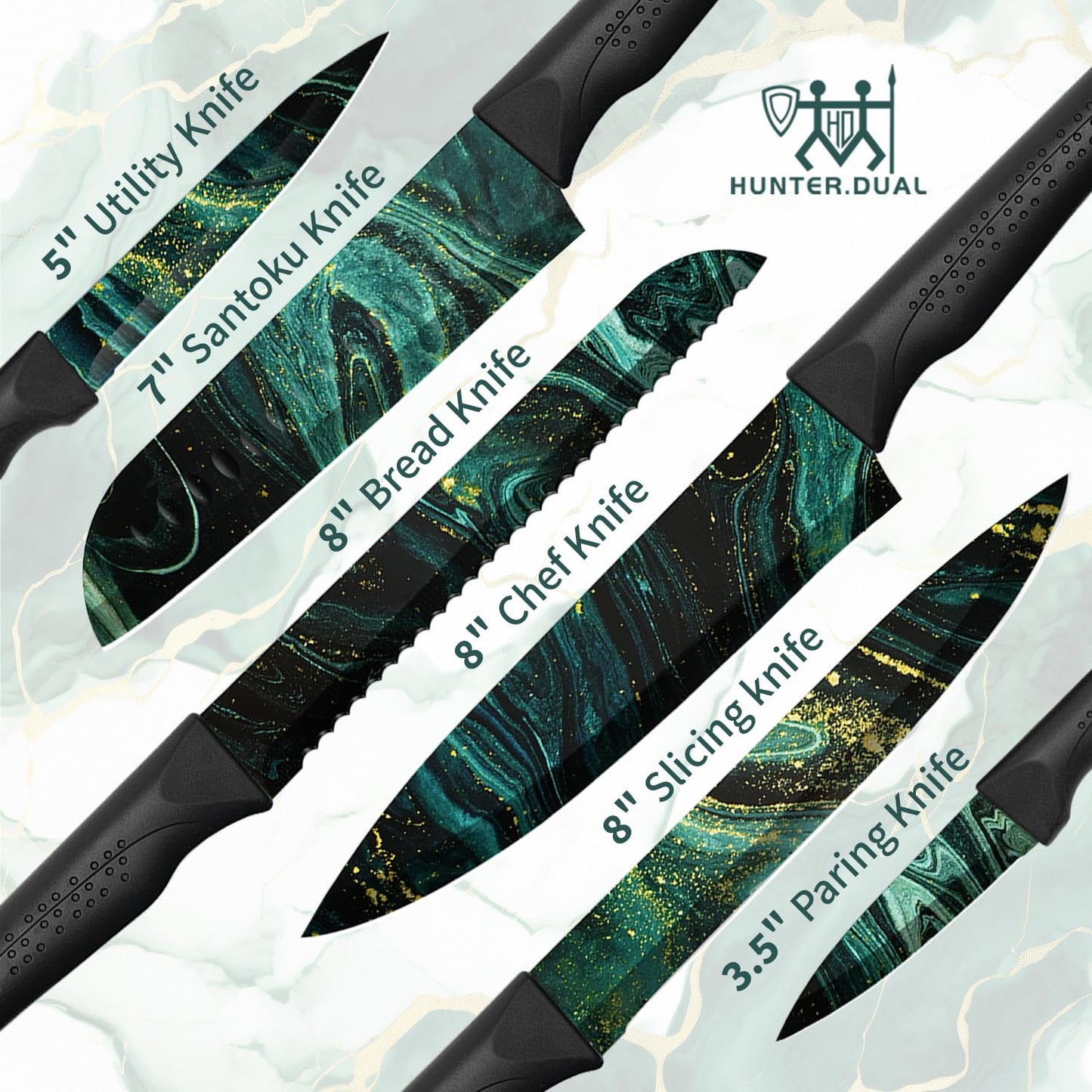 12-Piece HUNTER.DUAL Kitchen Knife Set with Covers