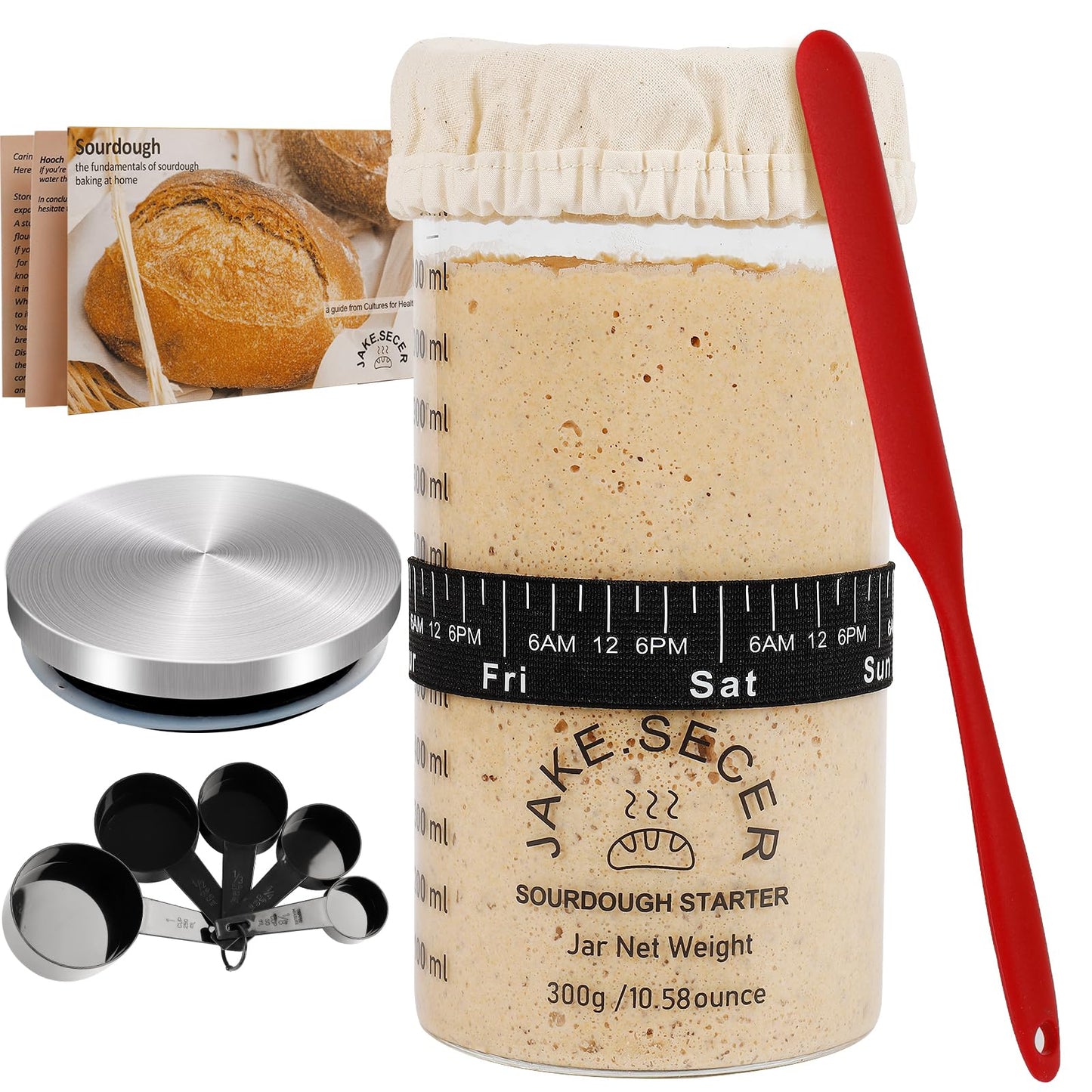 jake.secer 44oz Sourdough Starter Jar Kit Glass, Wide Mouth Jars for Sourdough, Large Sourdough Starter Container, Sourdough Starter Crock for Beginners, Sourdough Bread Starter Containers