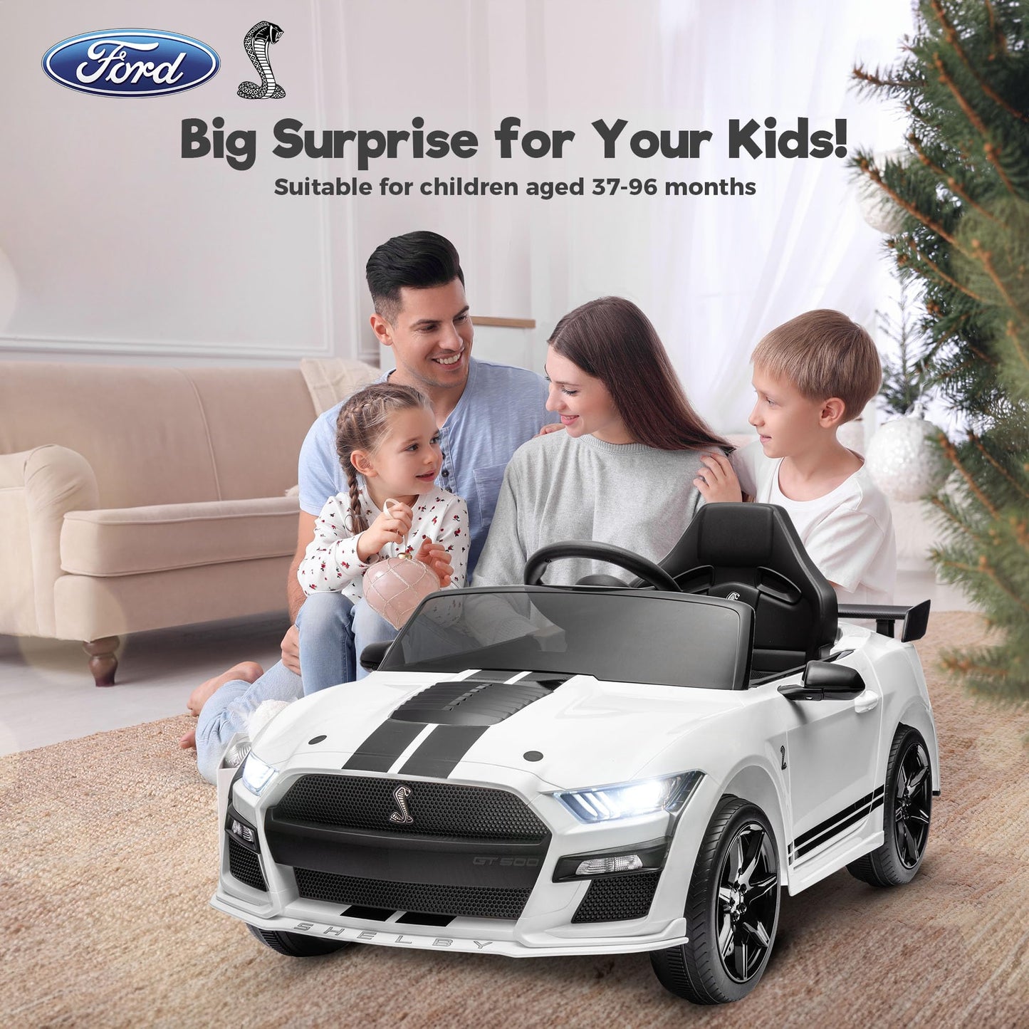 FUNTOK 12V Ford Mustang Ride On Car for Kids
