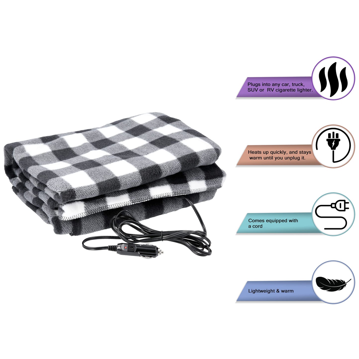 Stalwart Heated Car Blanket - 12V Electric Throw
