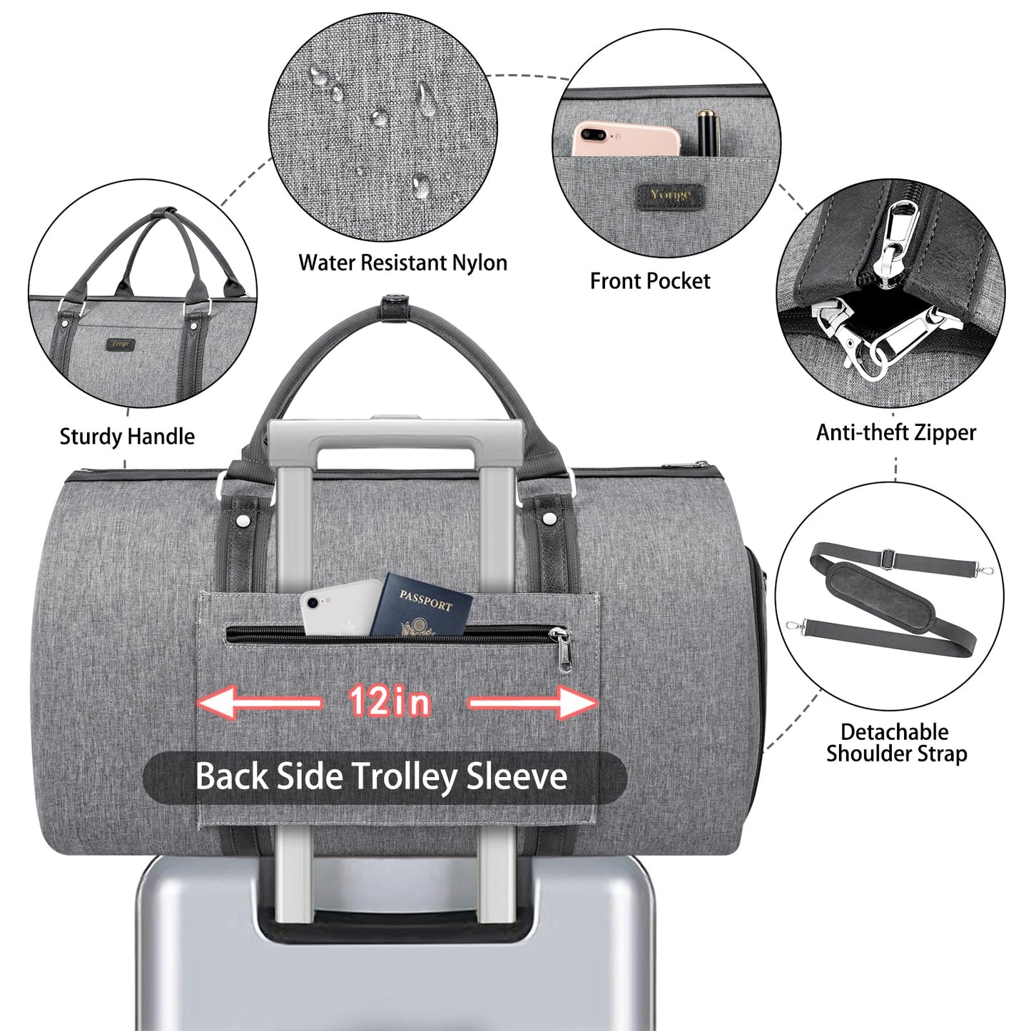 Convertible Garment Duffle Bags for Travel - Carry on Garment Bag for Men Women Large Travel Duffel Bag with Crossbody Bag 4pcs Set, 2 in 1 Hanging Suit Dress Clothes Travel Bag