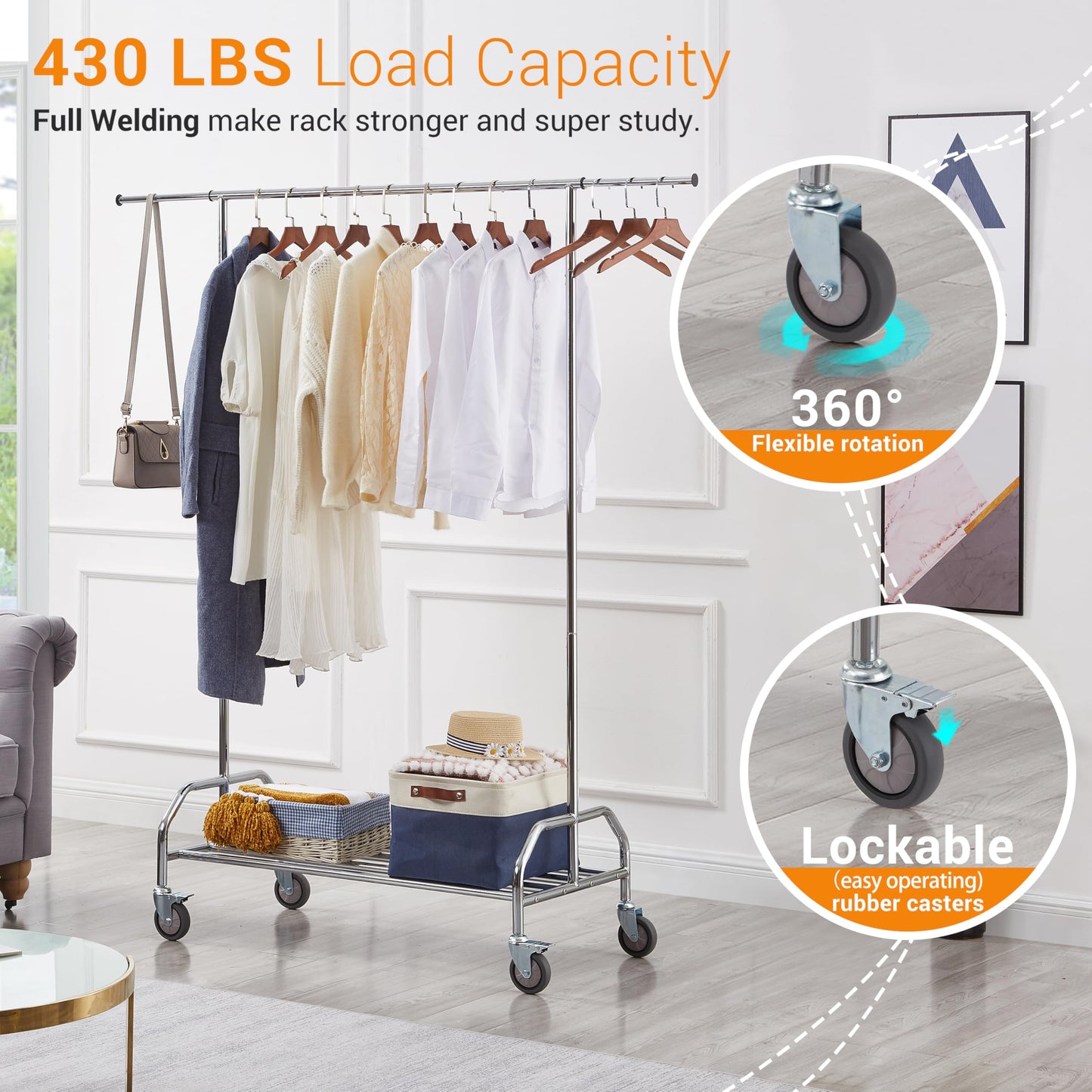 Heavy Duty Adjustable Clothing Rack on Wheels