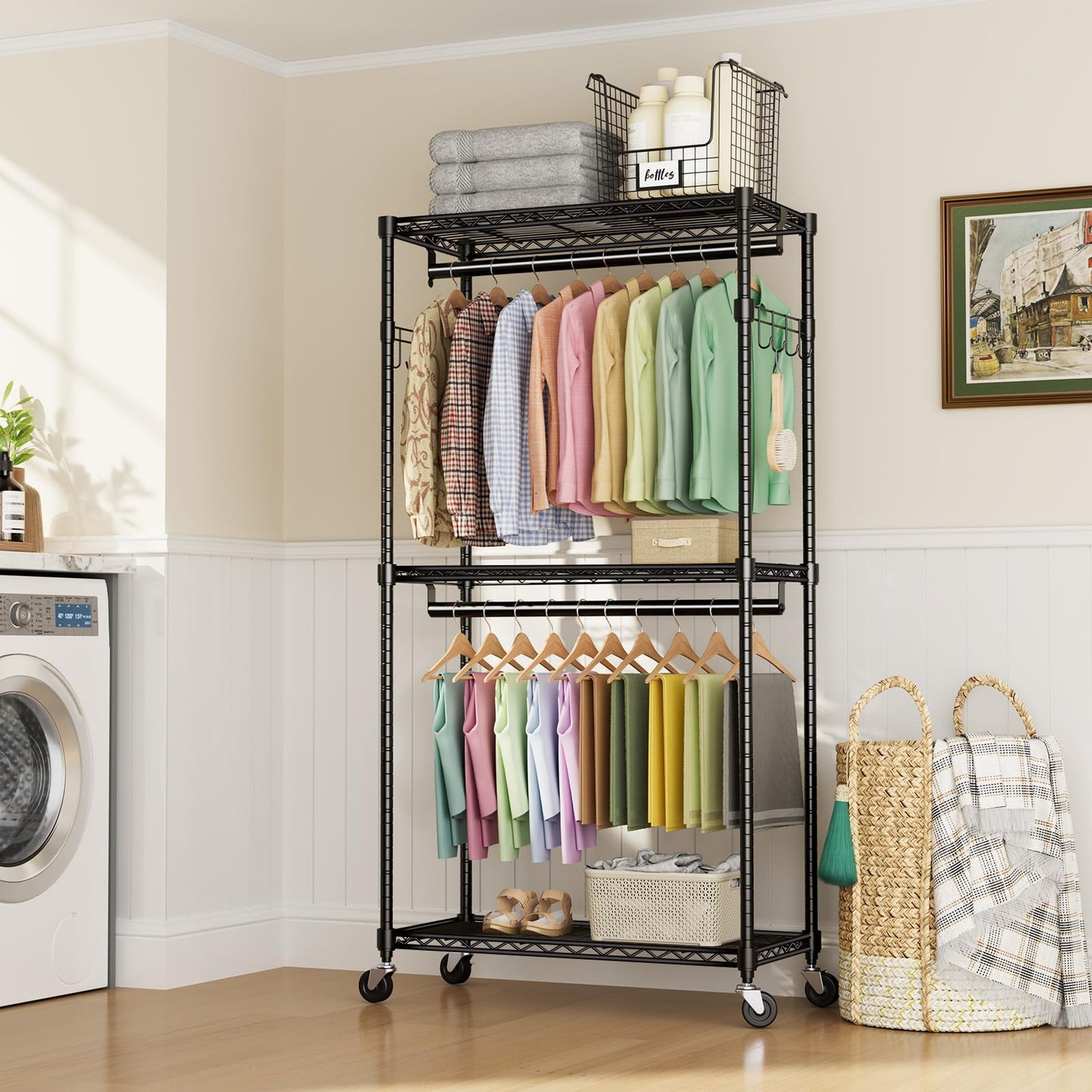 Heavy Duty Adjustable Clothes Rack with Wheels