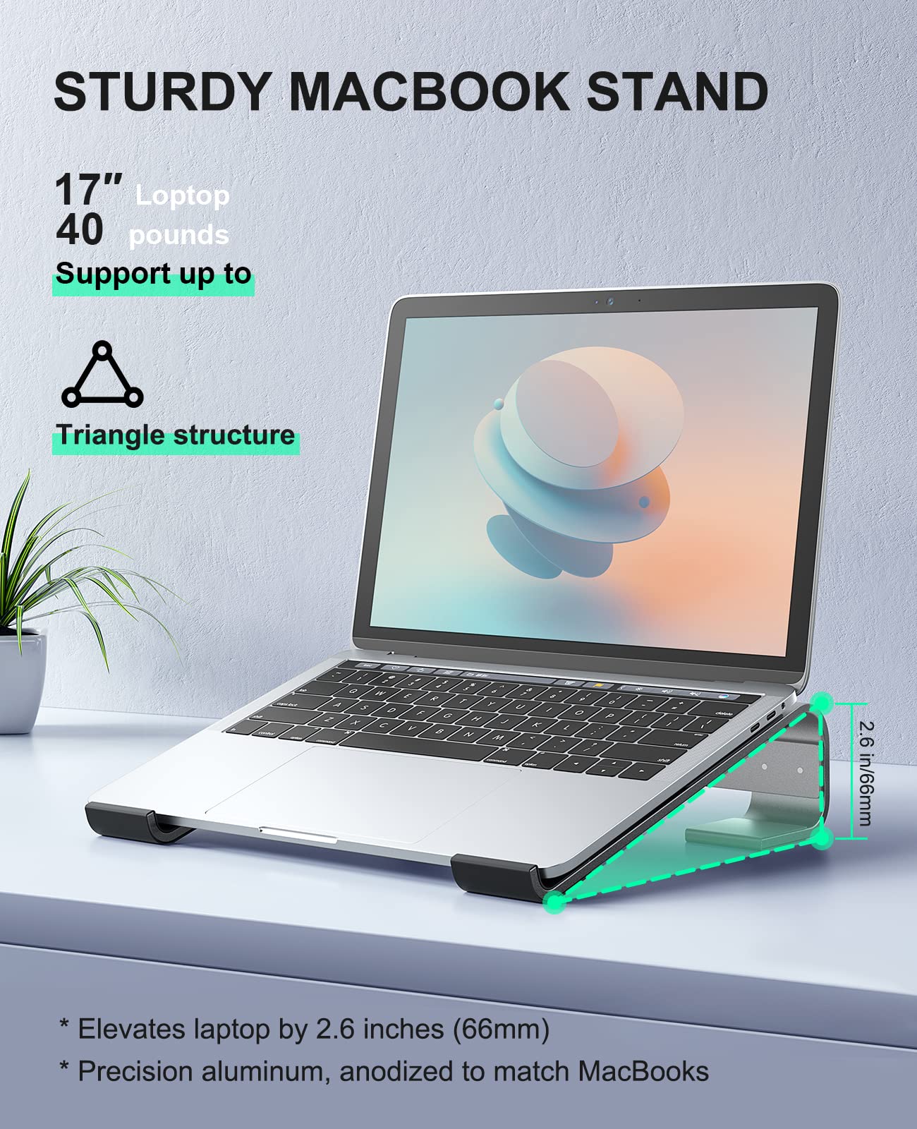 Soqool Laptop Stand for Desk, Ergonomic Detachable Laptop Riser, Aluminum MacBook Stand, Compatible with 12-17'' All Laptops Such as MacBook Pro/HP/Dell/Lenovo, Black