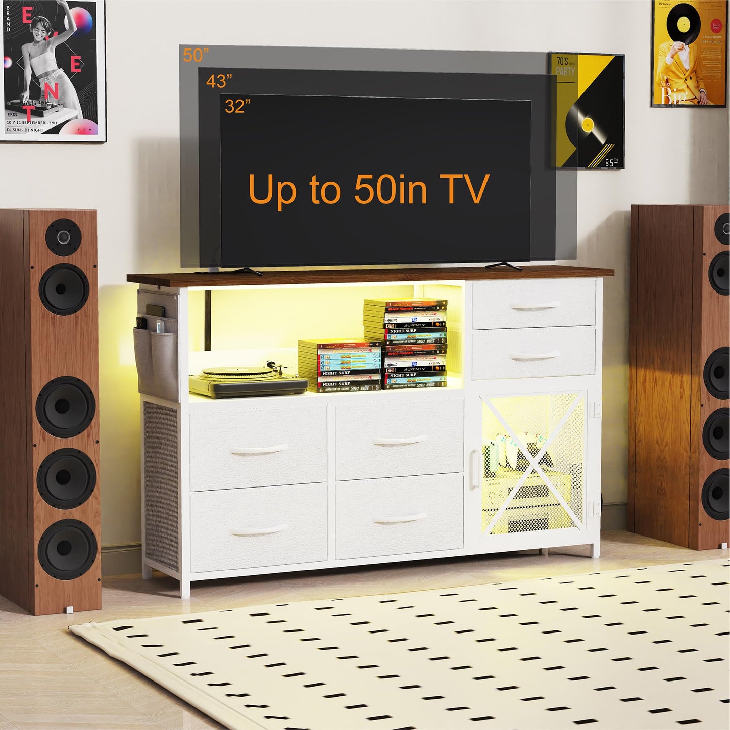 Dresser with LED Lights and Charging Station