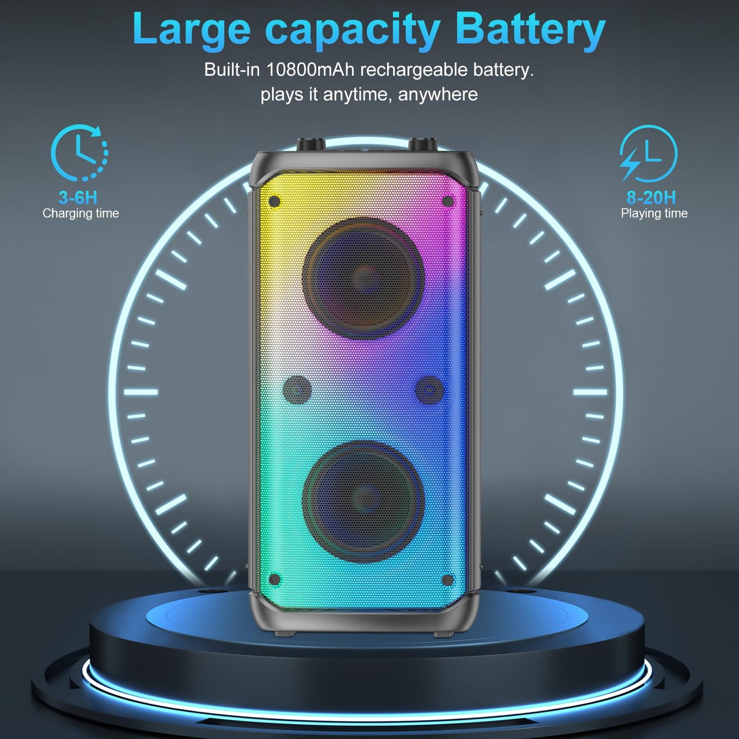 80W Portable Bluetooth Party Speaker with LED Lights