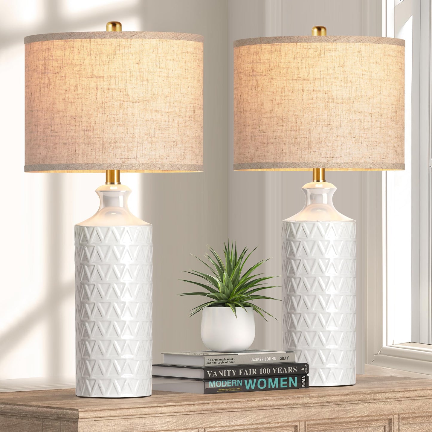 Farmhouse Ceramic Table Lamp Set of 2