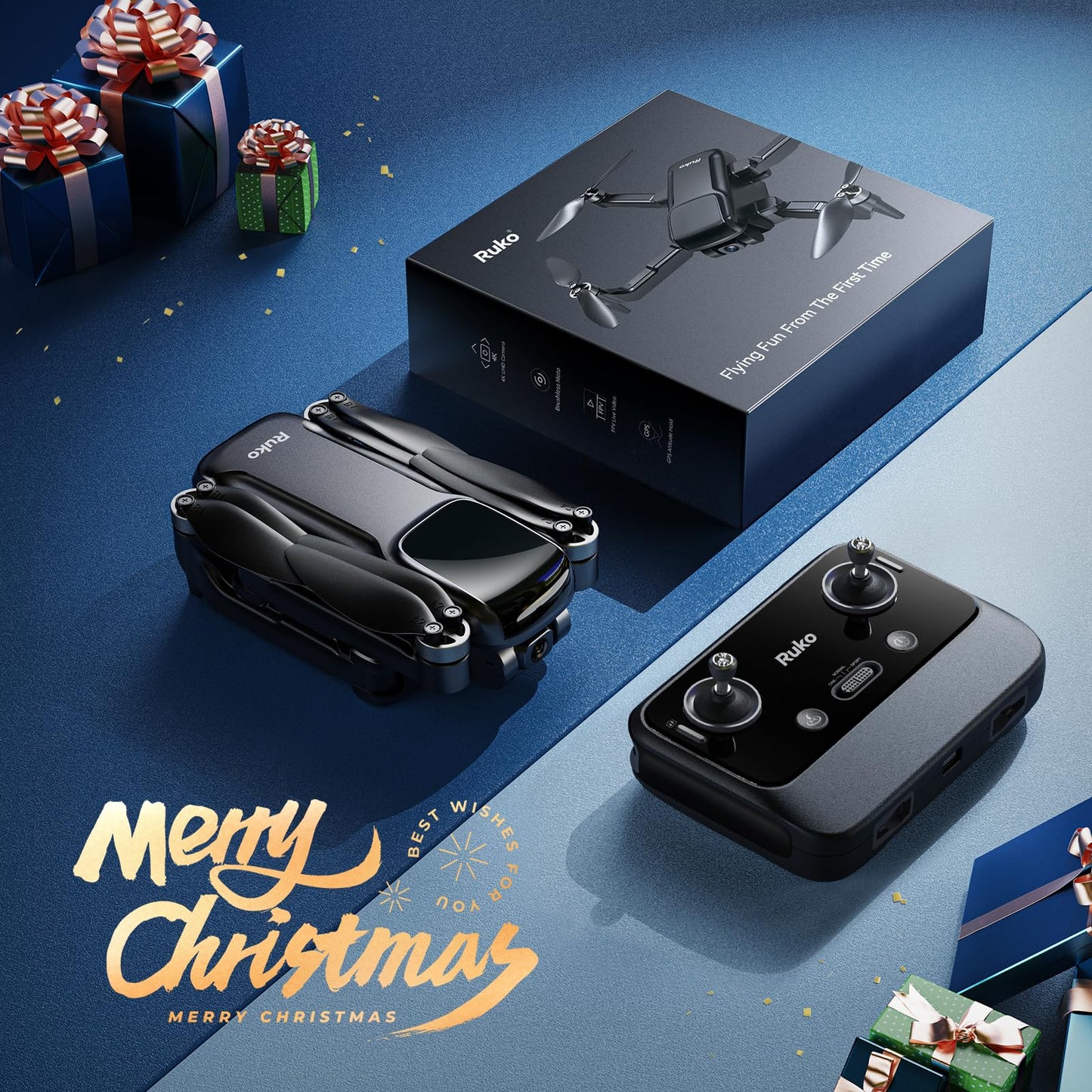Ruko U11PRO First Drone with Camera for Adults, 4K UHD, FAA Remote ID Comply, 52 Mins Fly Time 2 Batteries, GPS Auto Return, Indoor-Outdoor Mode, Scale 5 Wind Resistance, Beginners Waypoint