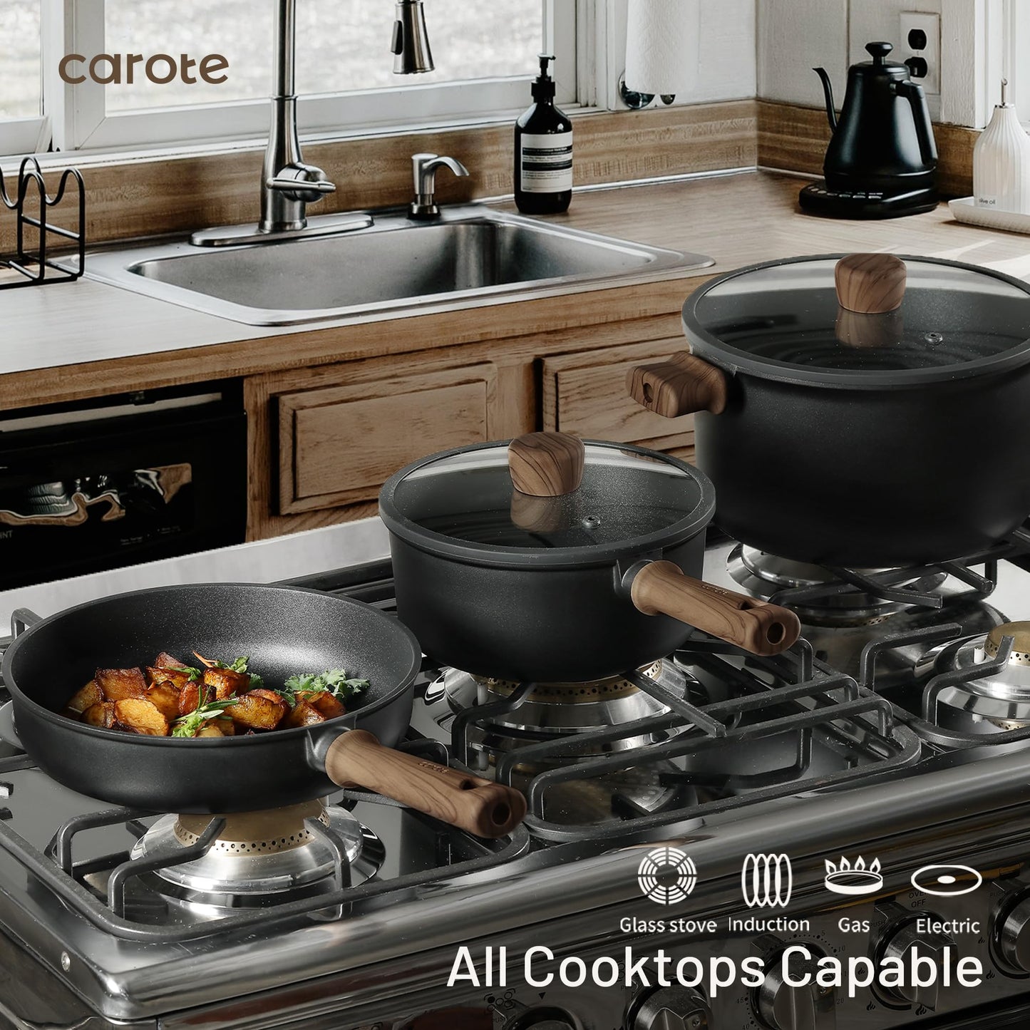 CAROTE 16-Piece Nonstick Cookware Set for Kitchen