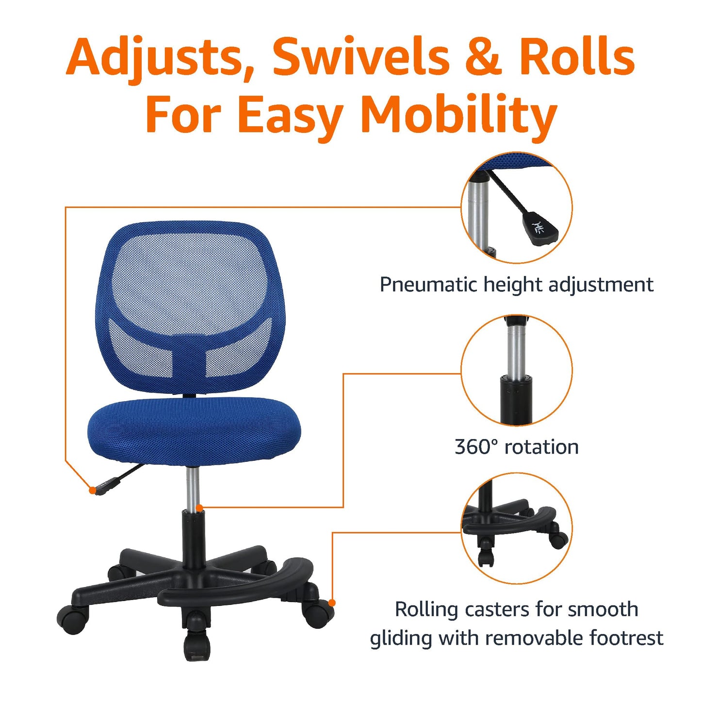 Kids Adjustable Low-Back Desk Chair with Footrest