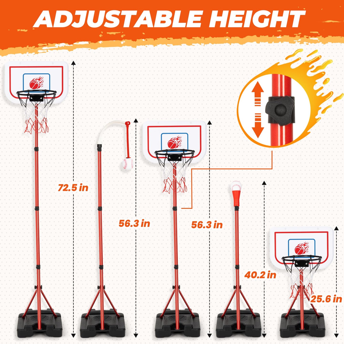 5-in-1 Kids Basketball Hoop and T-Ball Set