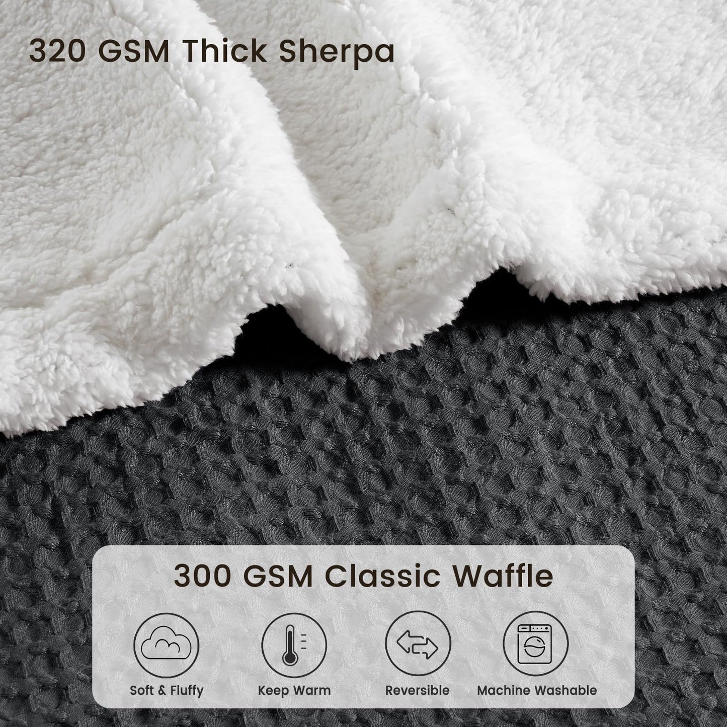 PHF Cozy Waffle Sherpa Throw Blanket 50x60