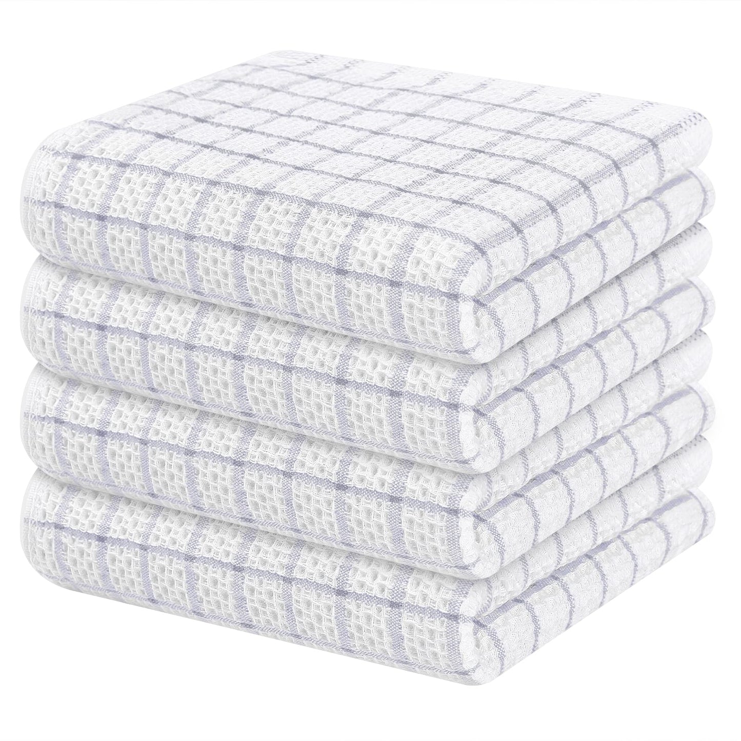 Fintale 100% Cotton Waffle Weave Kitchen Towels, 15 x 25 Inches, Super Soft and Absorbent Dish Towels for Drying Dishes, Quick Drying Hand Towels for Kitchen, 4-Pack, Light Gray