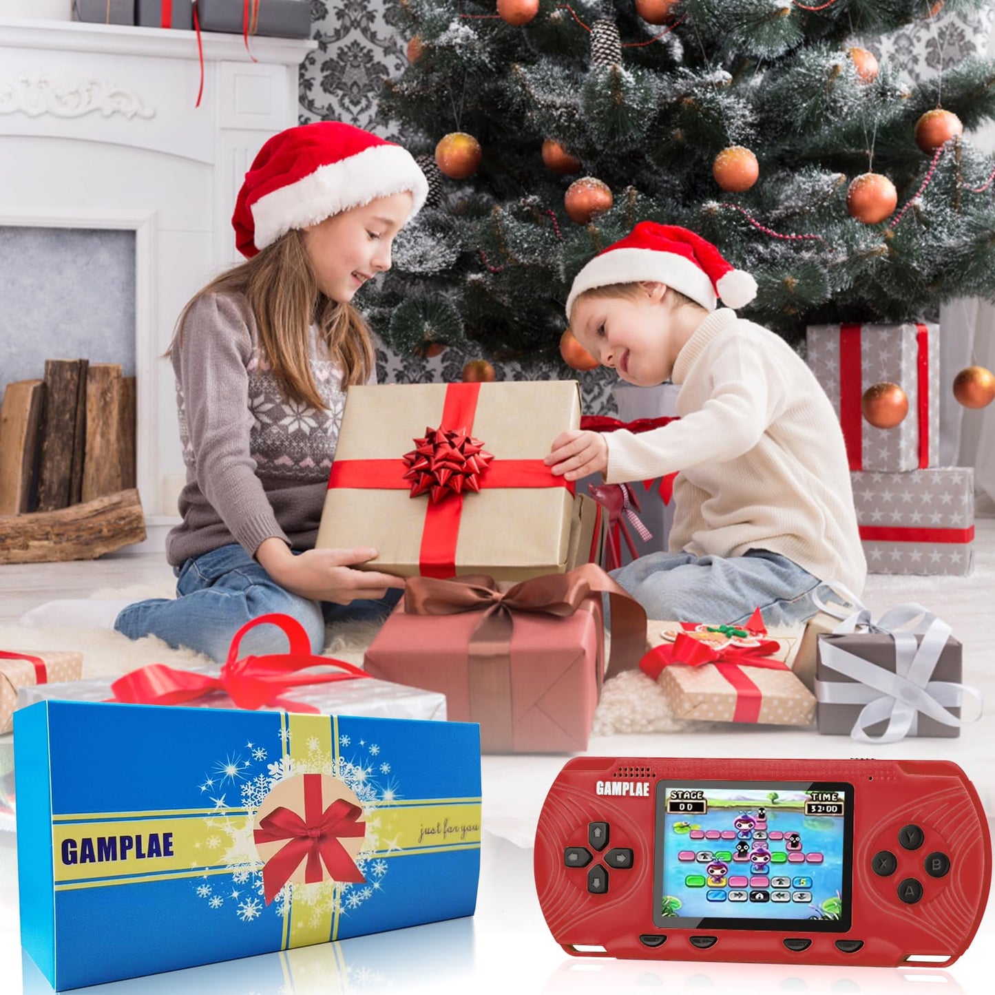 GAMPLAE Retro Handheld Games for Kids, Handheld Game Console Support TV Output, 3.0'' Large Screen Built-in 258 HD Classic Educational Games Retro Video Game Console Birthday for Boys Girls