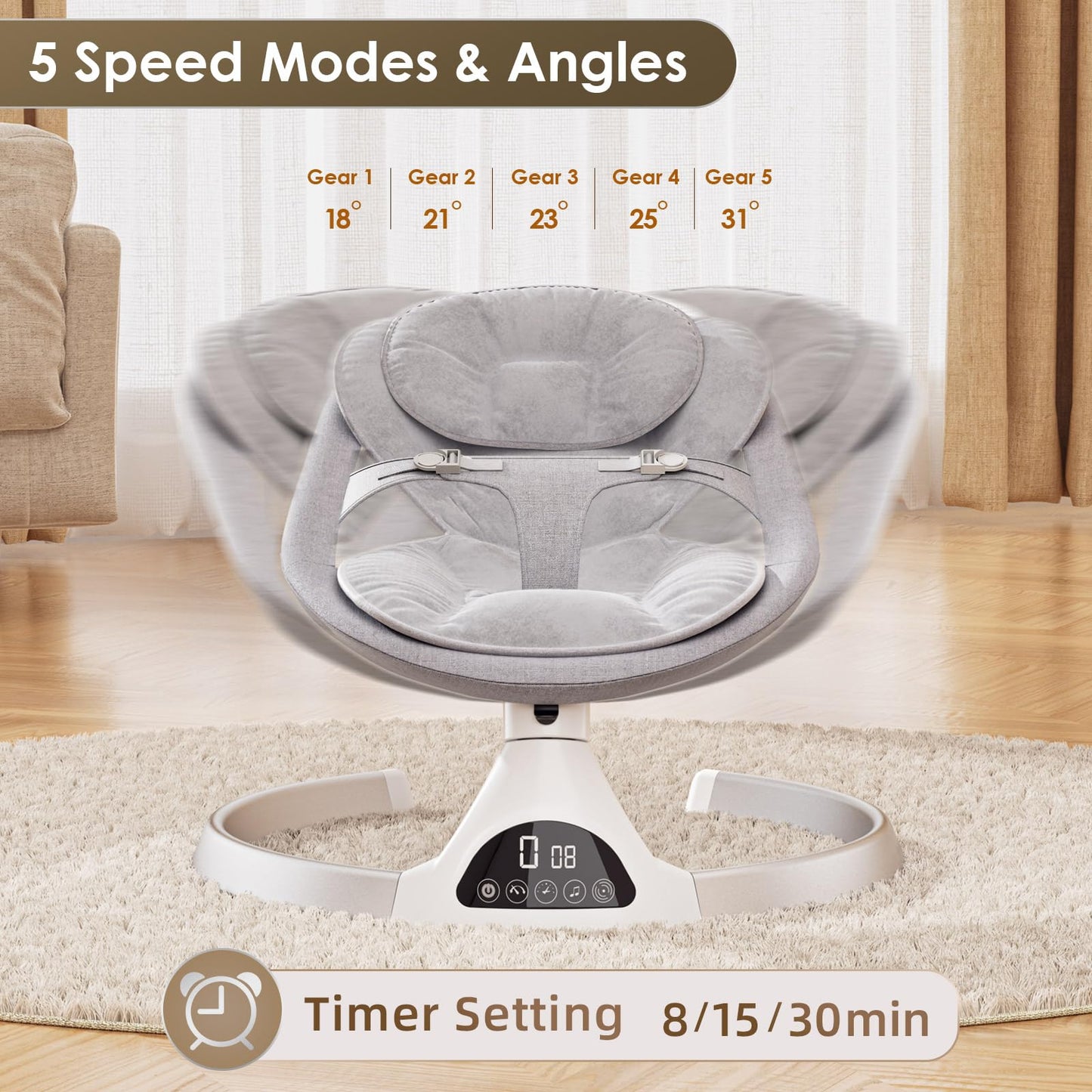 Ixdregan Baby Swings for Infants - Exclusive App & Bluetooth Electric Baby Swing, Smart Sensor&Timing, 5 Speeds, 12 Preset Lullabies and Back-Up Pillow, Portable Baby Swing for Indoor/Outdoor(Grey)