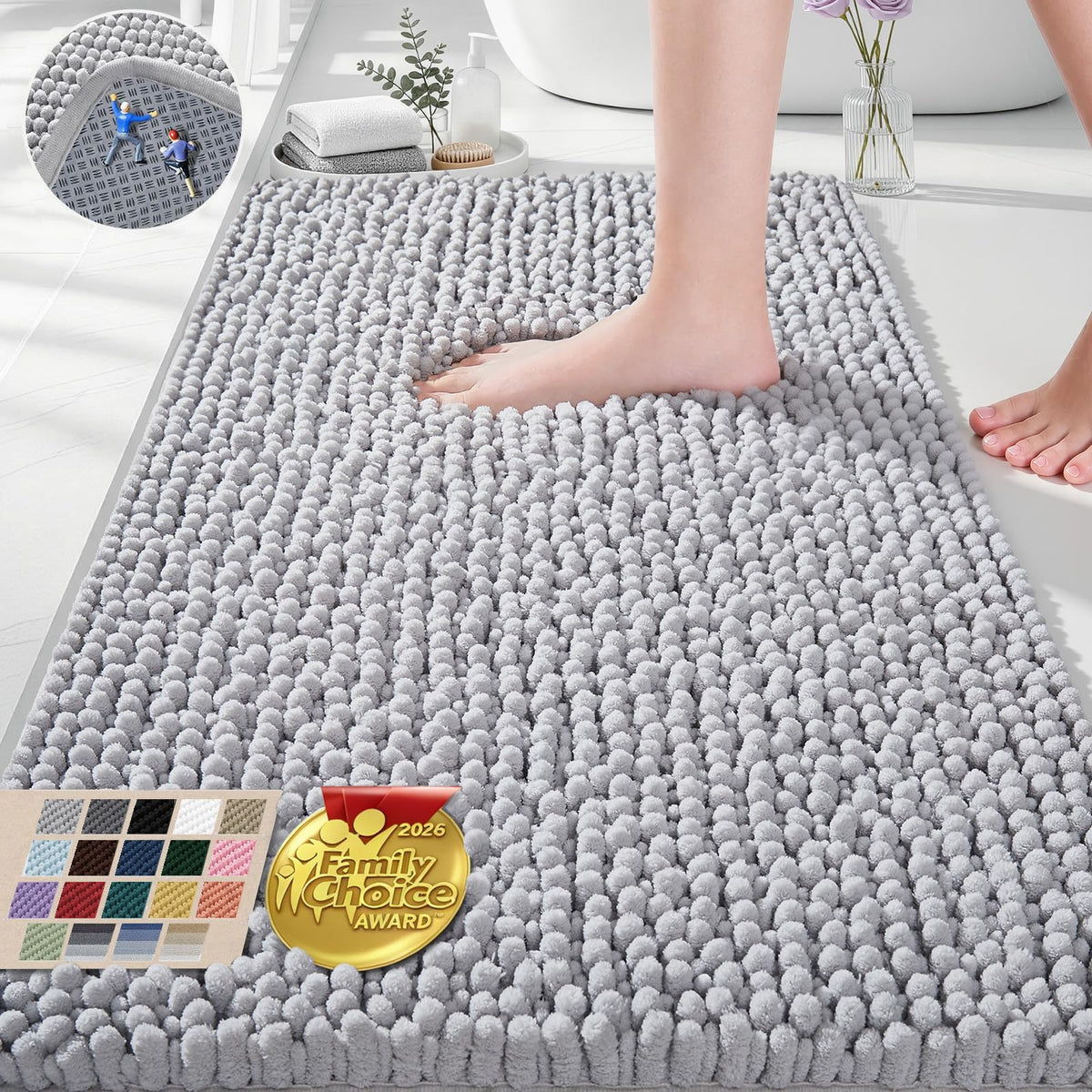 Soft Non Slip Absorbent Chenille Bathroom Rug