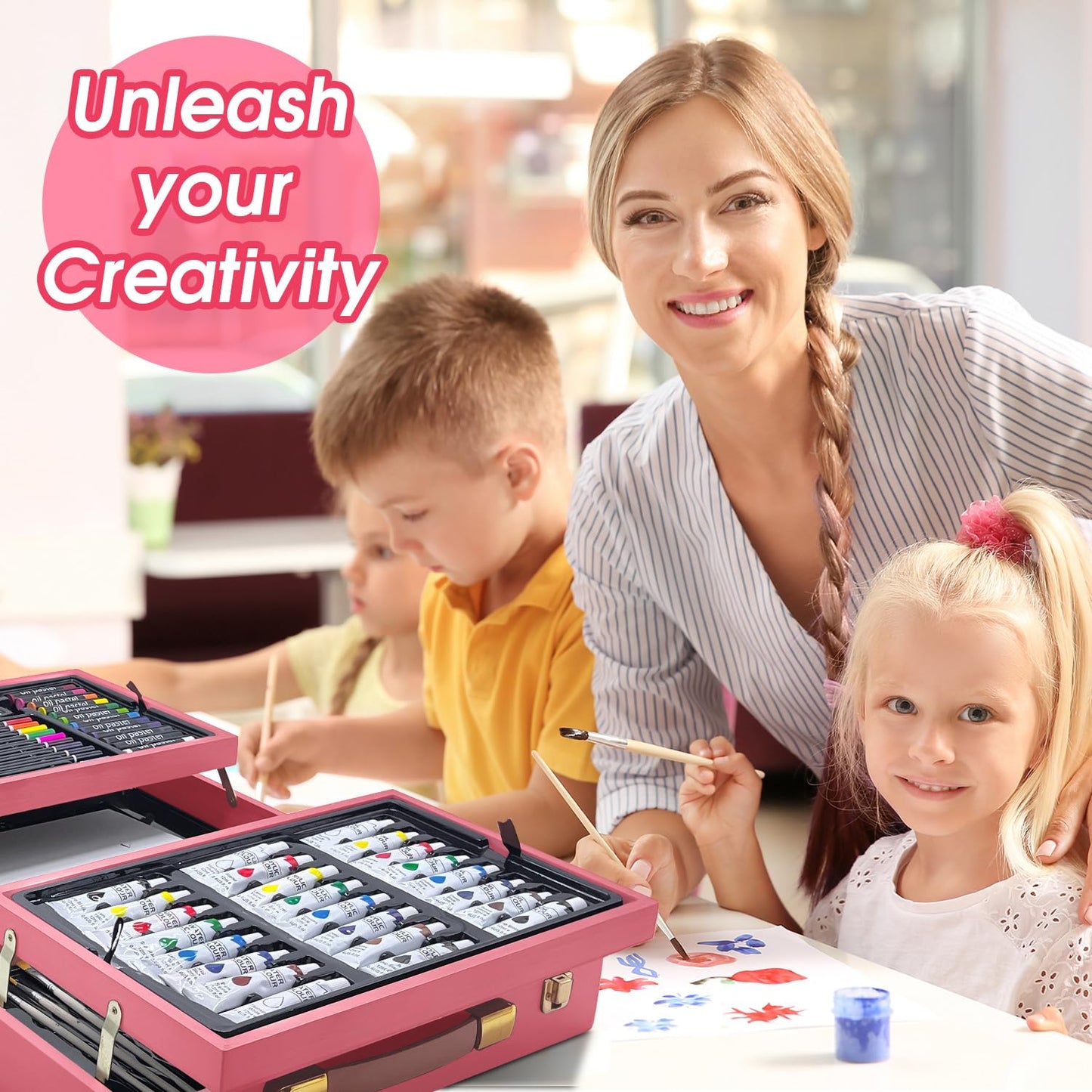 Deluxe Wooden Art Set with Sketch Pads and Paints