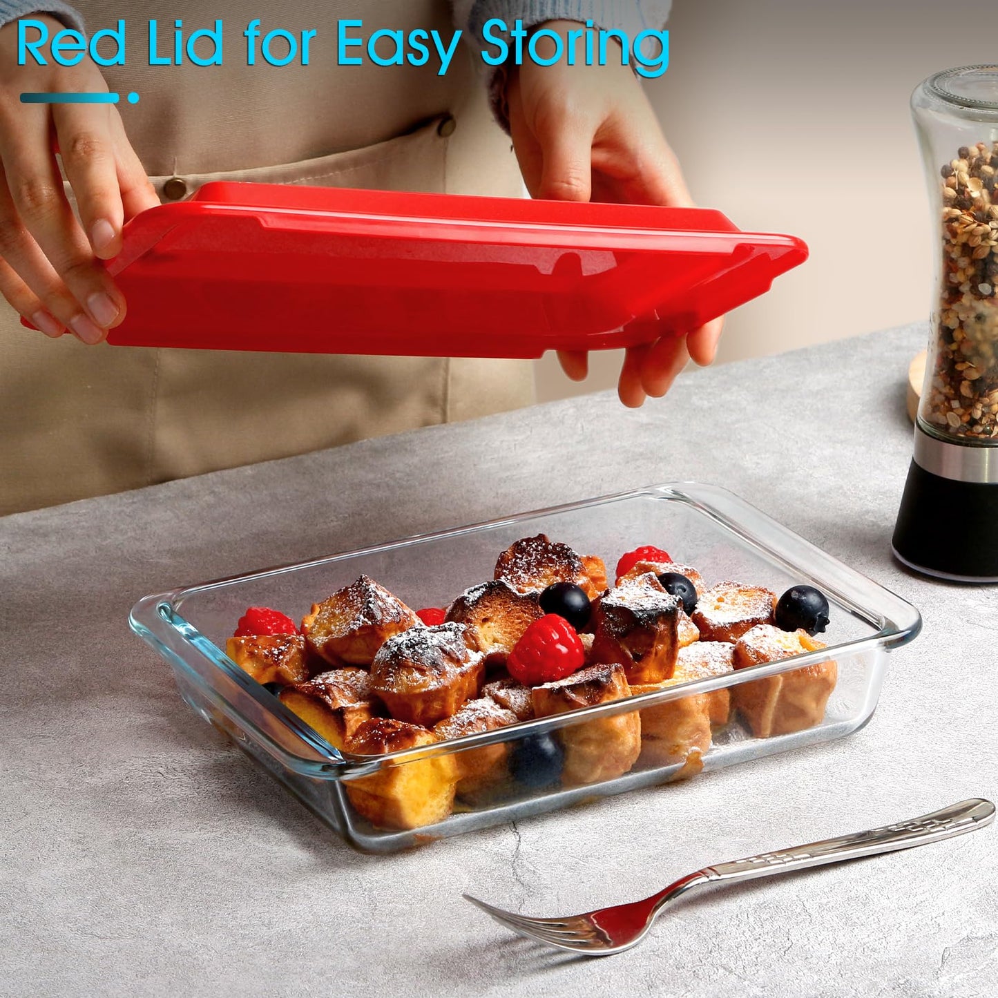 1.1 QT Glass Baking Dish With Lid for Oven, Glass Pan for Cooking Rectangular Bakeware Set, Glass Casserole Dish Set