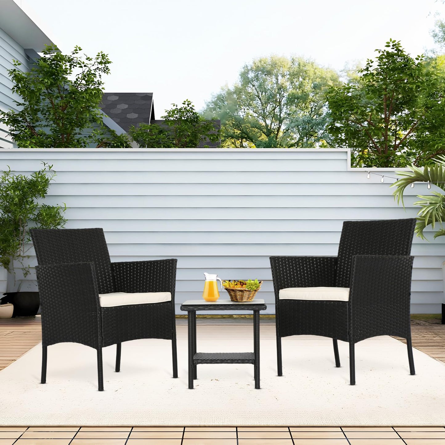 Outdoor Rattan Bistro Chair Set with Table