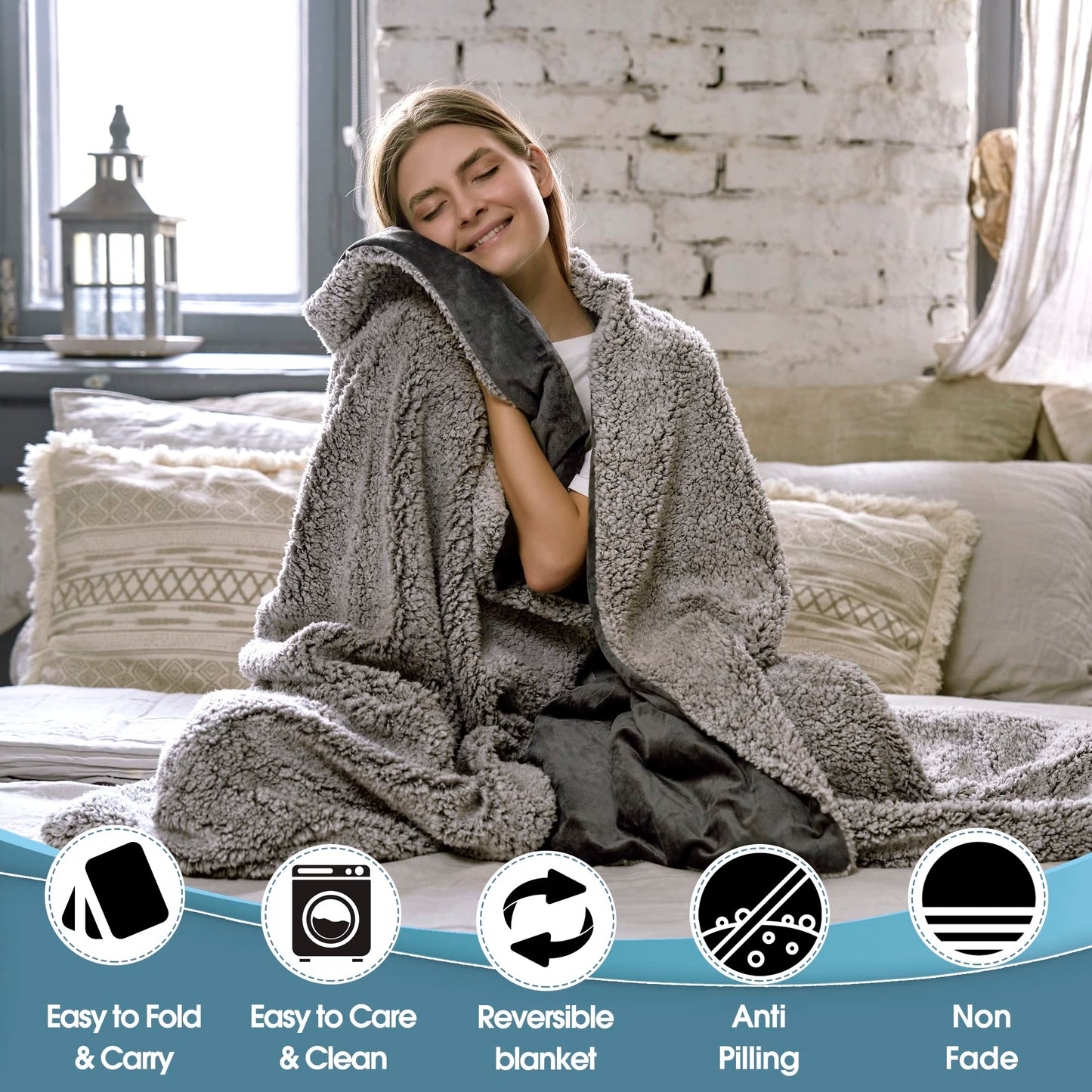 DEZANBO Sherpa Throw Blanket for Couch Soft Blankets & Throws,Fleece Reversible,Throw Blankets for Bed Sofa,Fuzzy Fluffy Warm Cozy Plush,50 x 60 inches,Grey