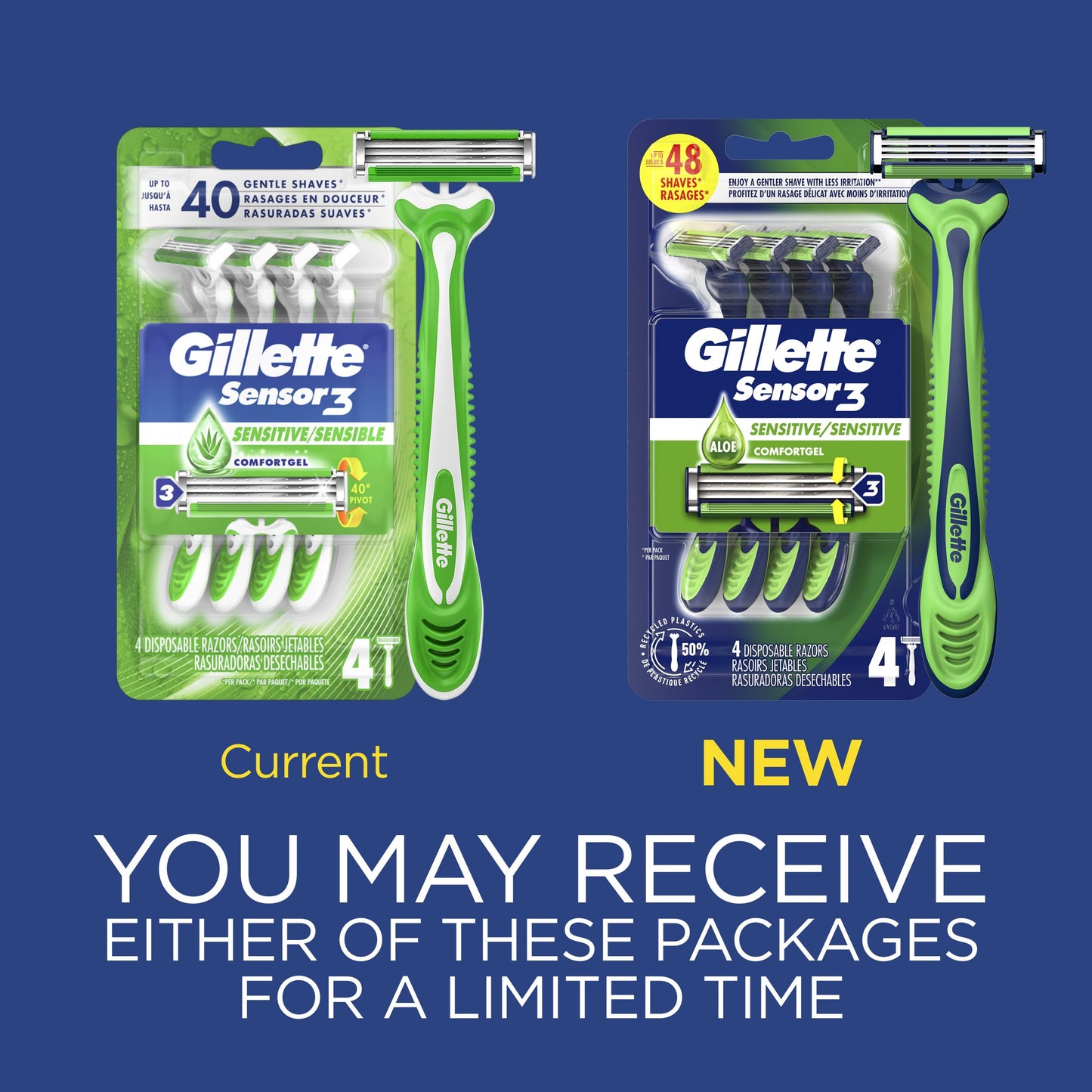 Gillette Disposable Razors for Sensitive Skin, 4 Count