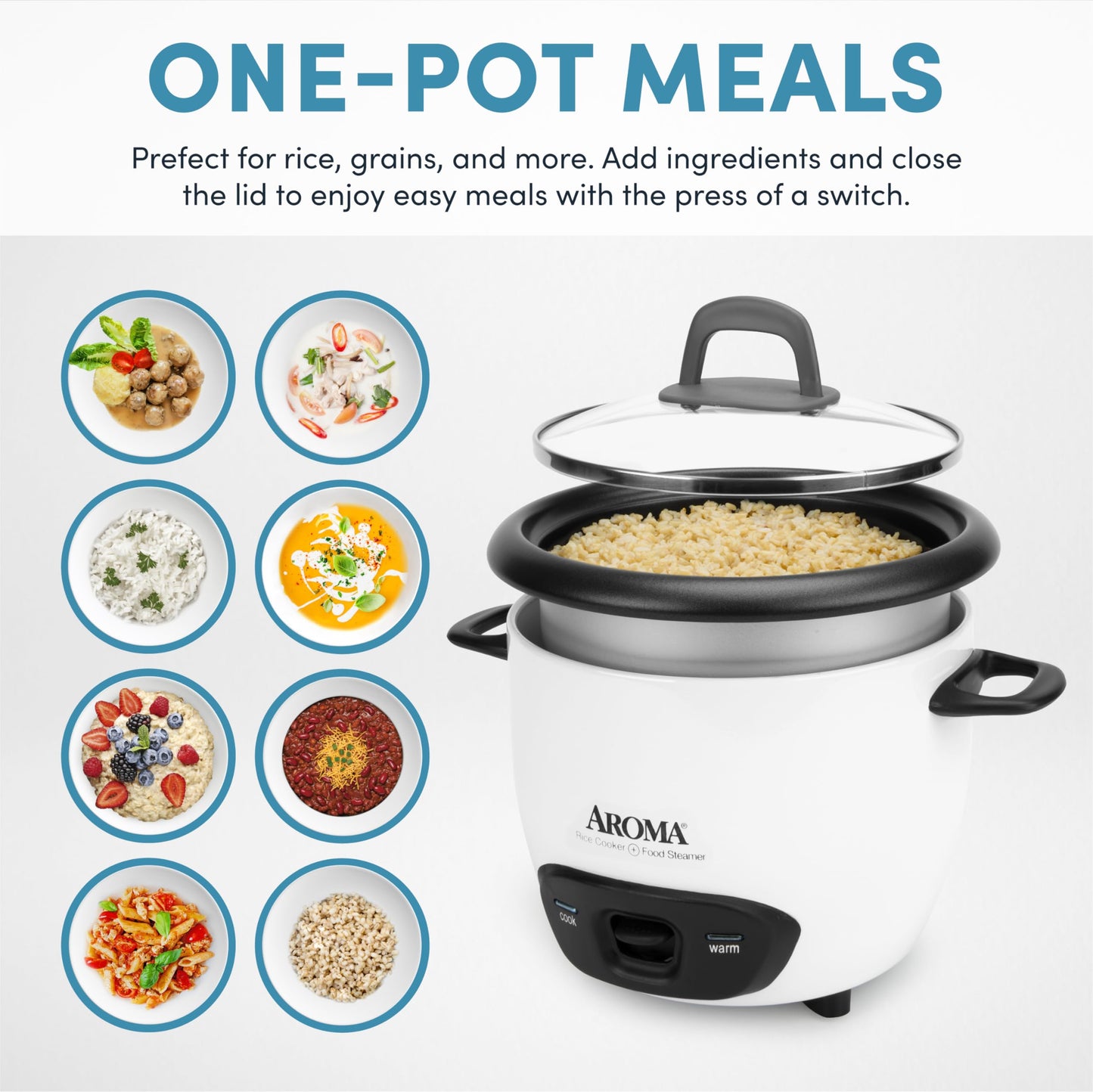 Aroma 6-Cup Pot-Style Rice Cooker, White