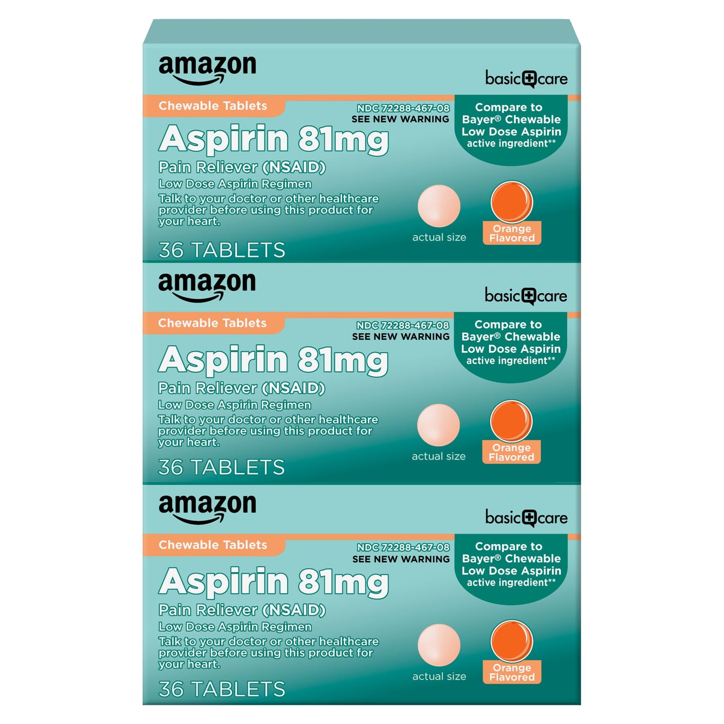 108 Count Amazon Basic Care Aspirin Chewable Tablets