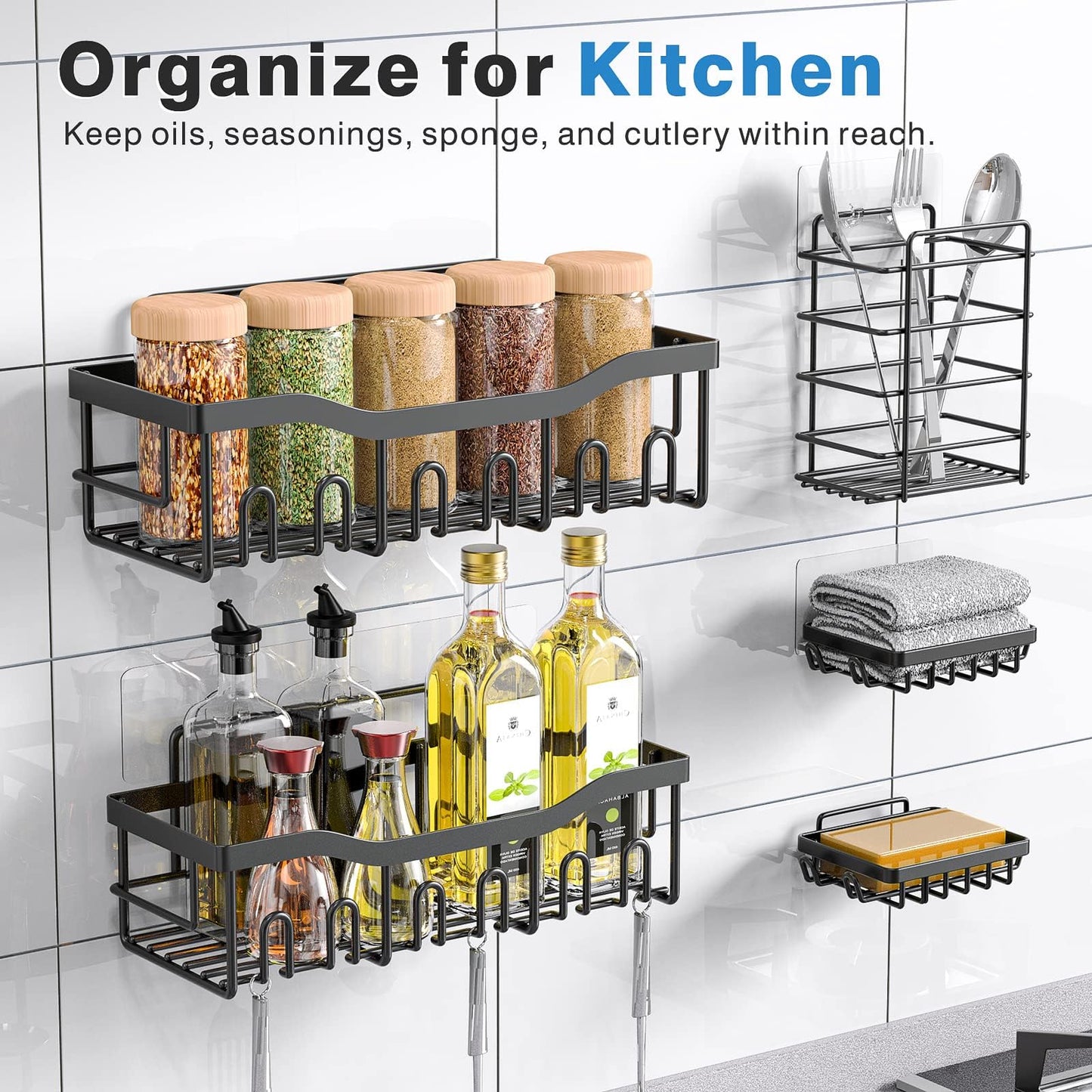 5 Pack Adhesive Shower Caddy for Bathroom Storage