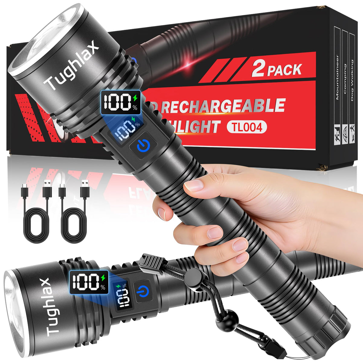 2 Pack Rechargeable High Lumens LED Flashlights