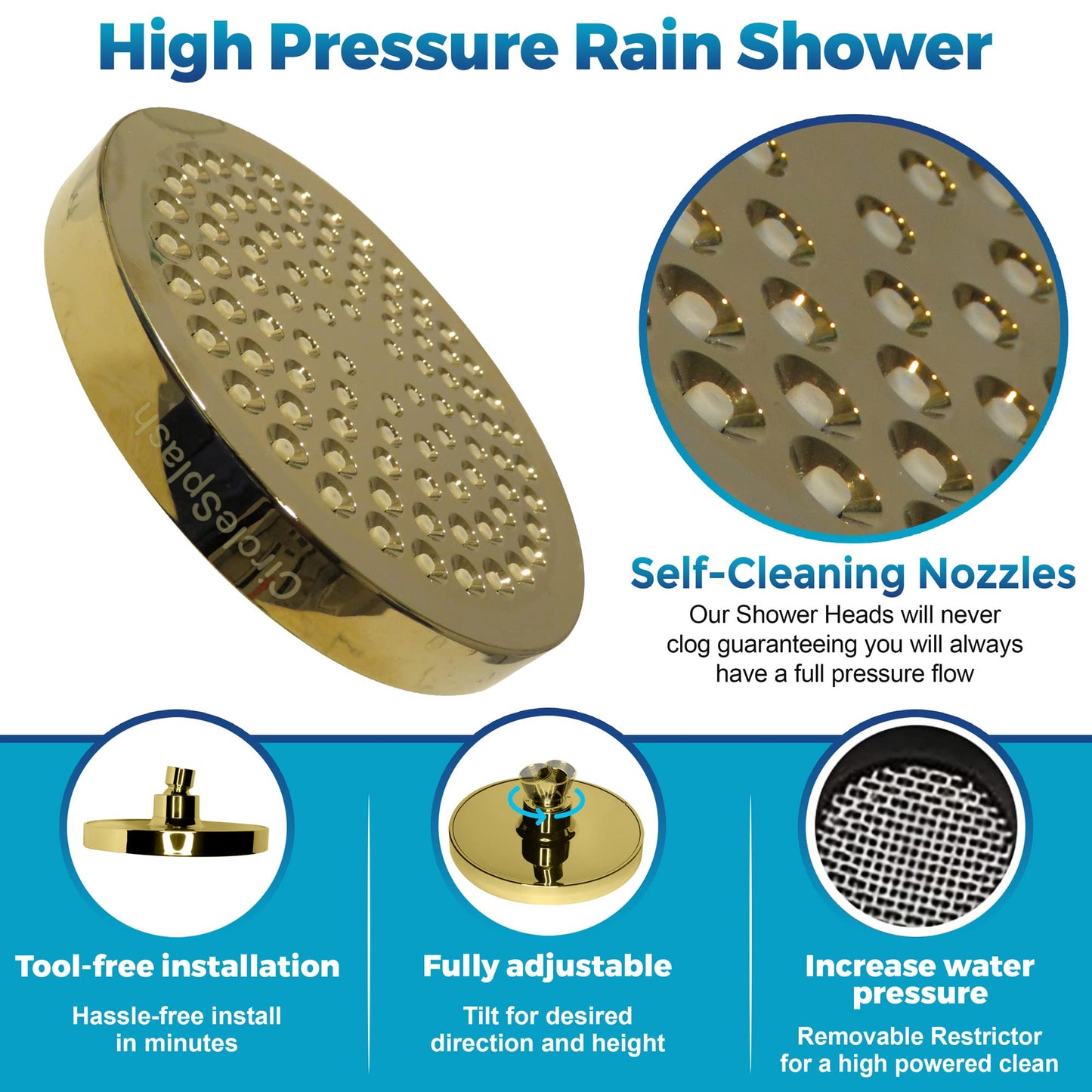 High Pressure Shower Head with Anti-Clog Nozzles