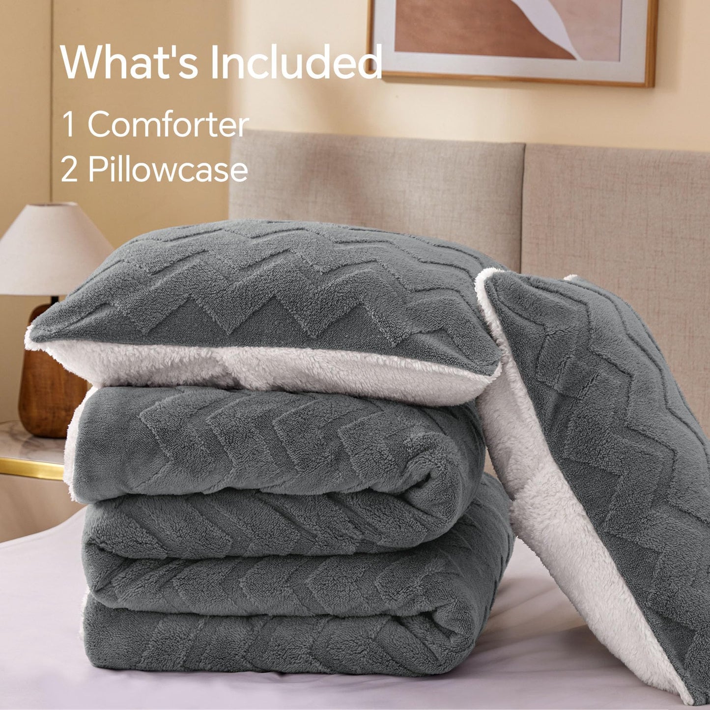 BEDELITE Fluffy Twin Comforter Set - Sherpa Grey