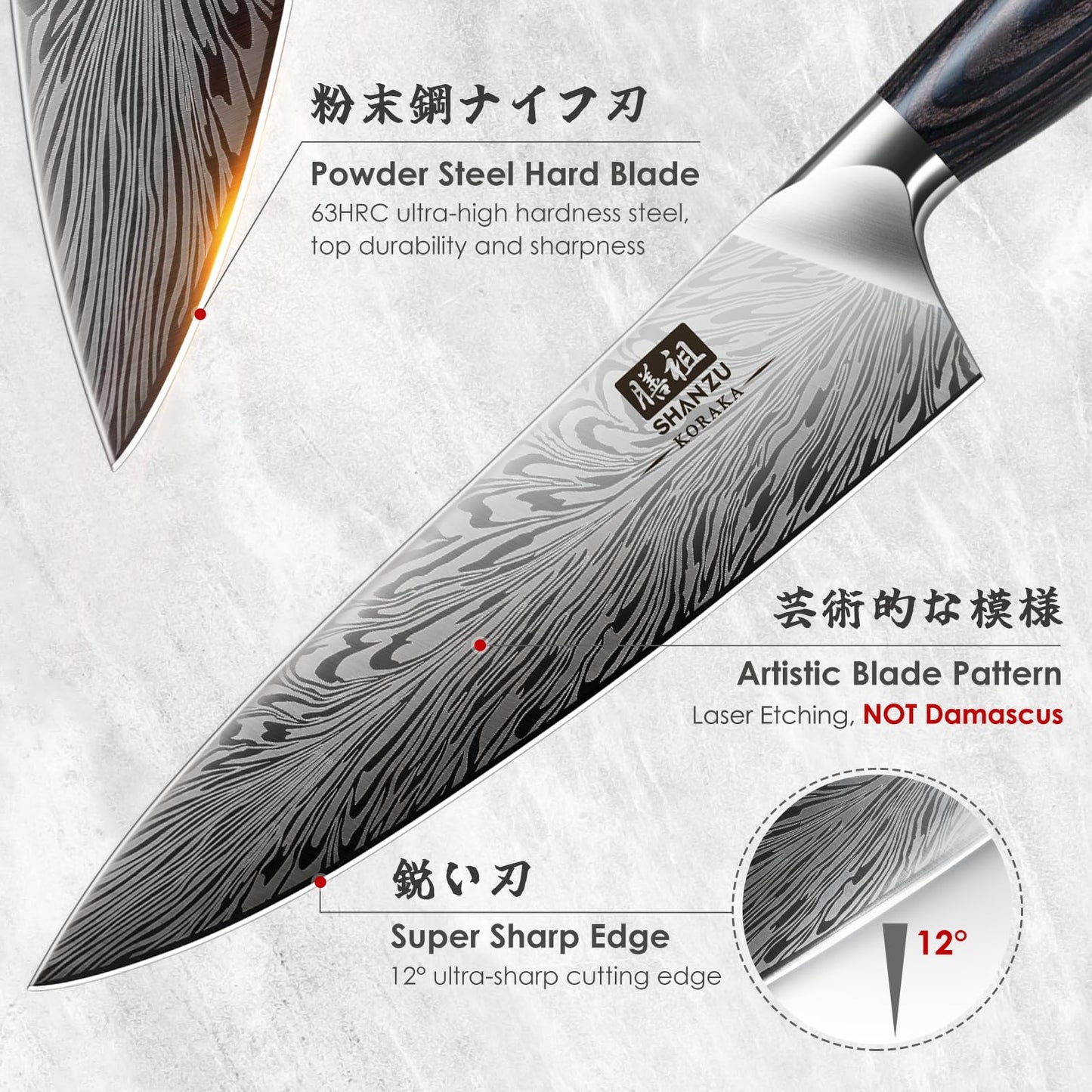 3PCS SHAN ZU Ultra Sharp Kitchen Knife Set