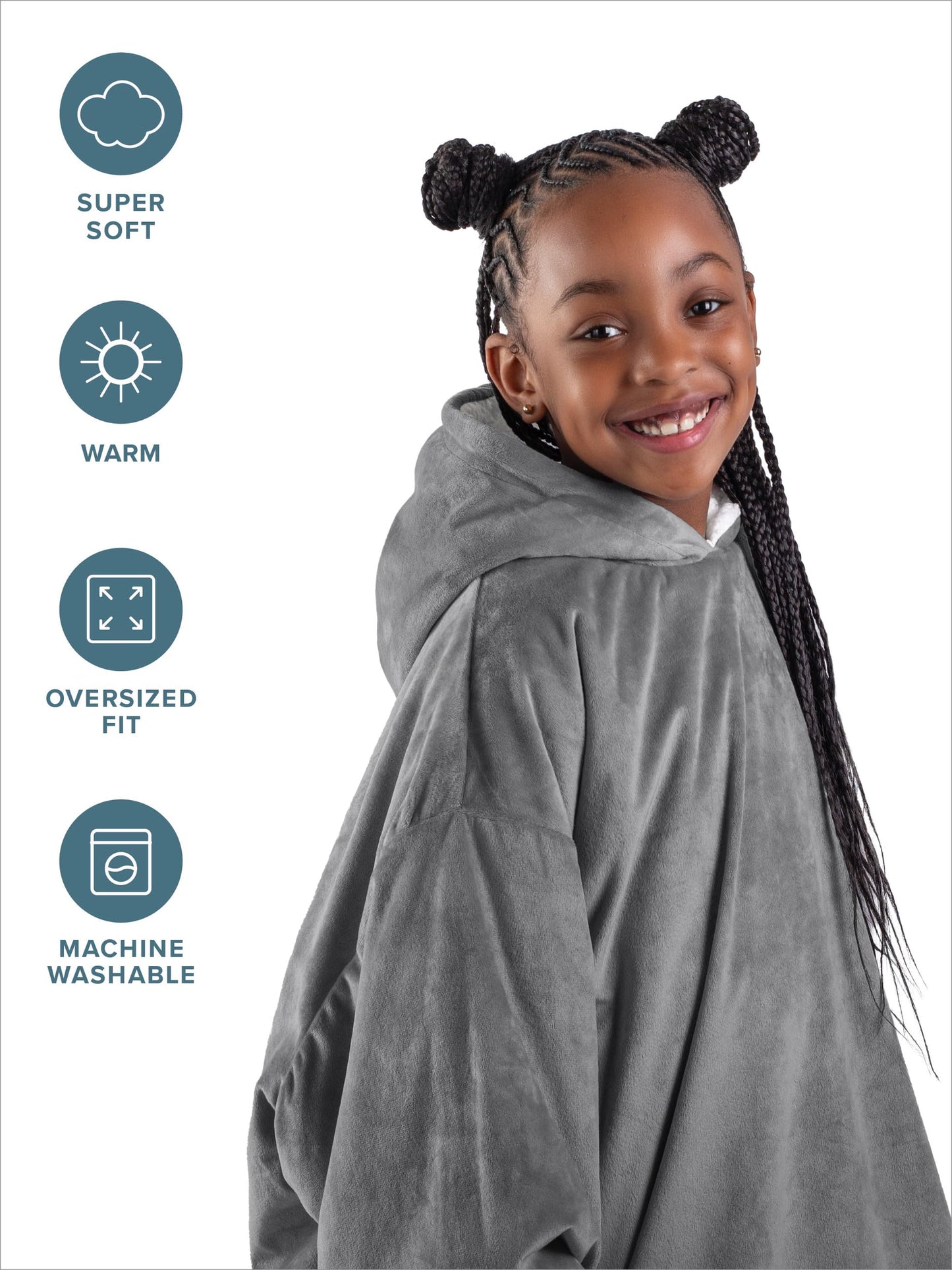 Bare Home Kids Wearable Fleece Blanket Hoodie