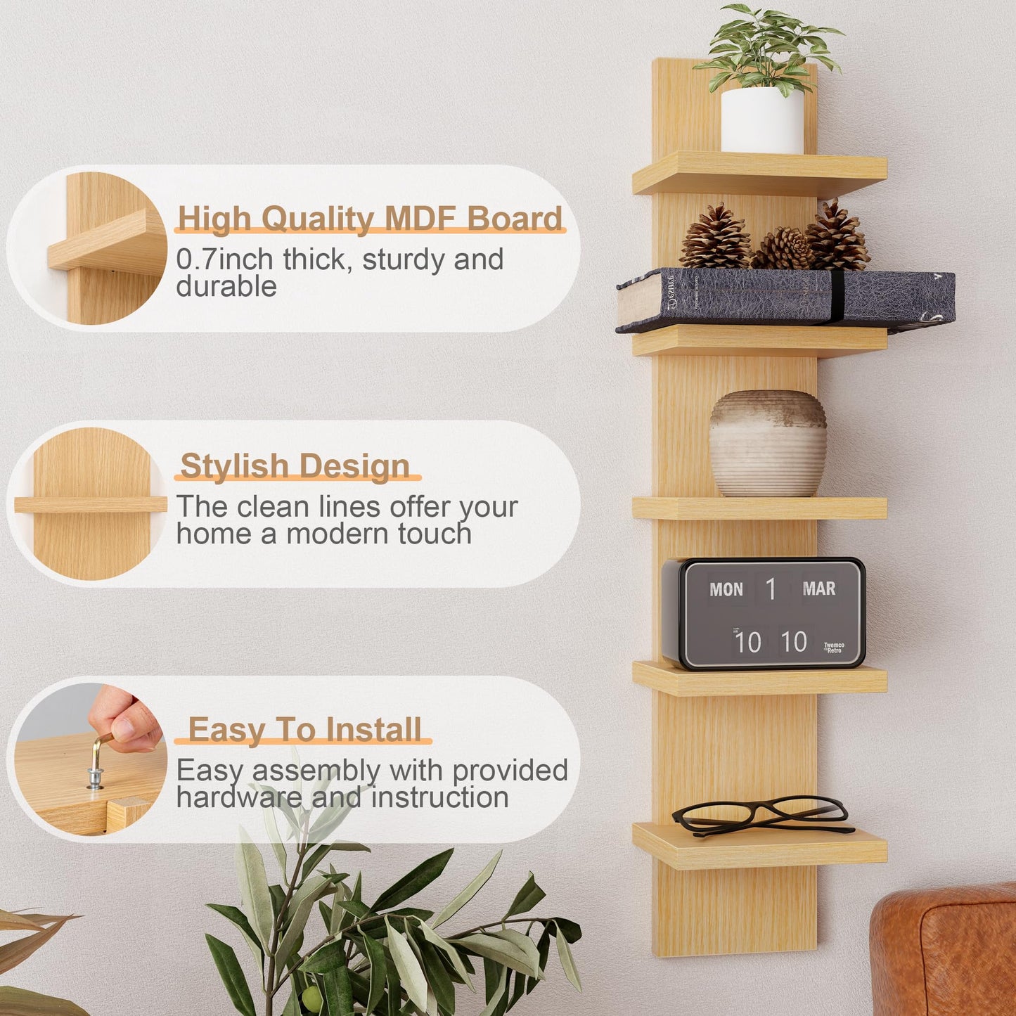 5-Tier Wall Shelf Unit for Home Decor
