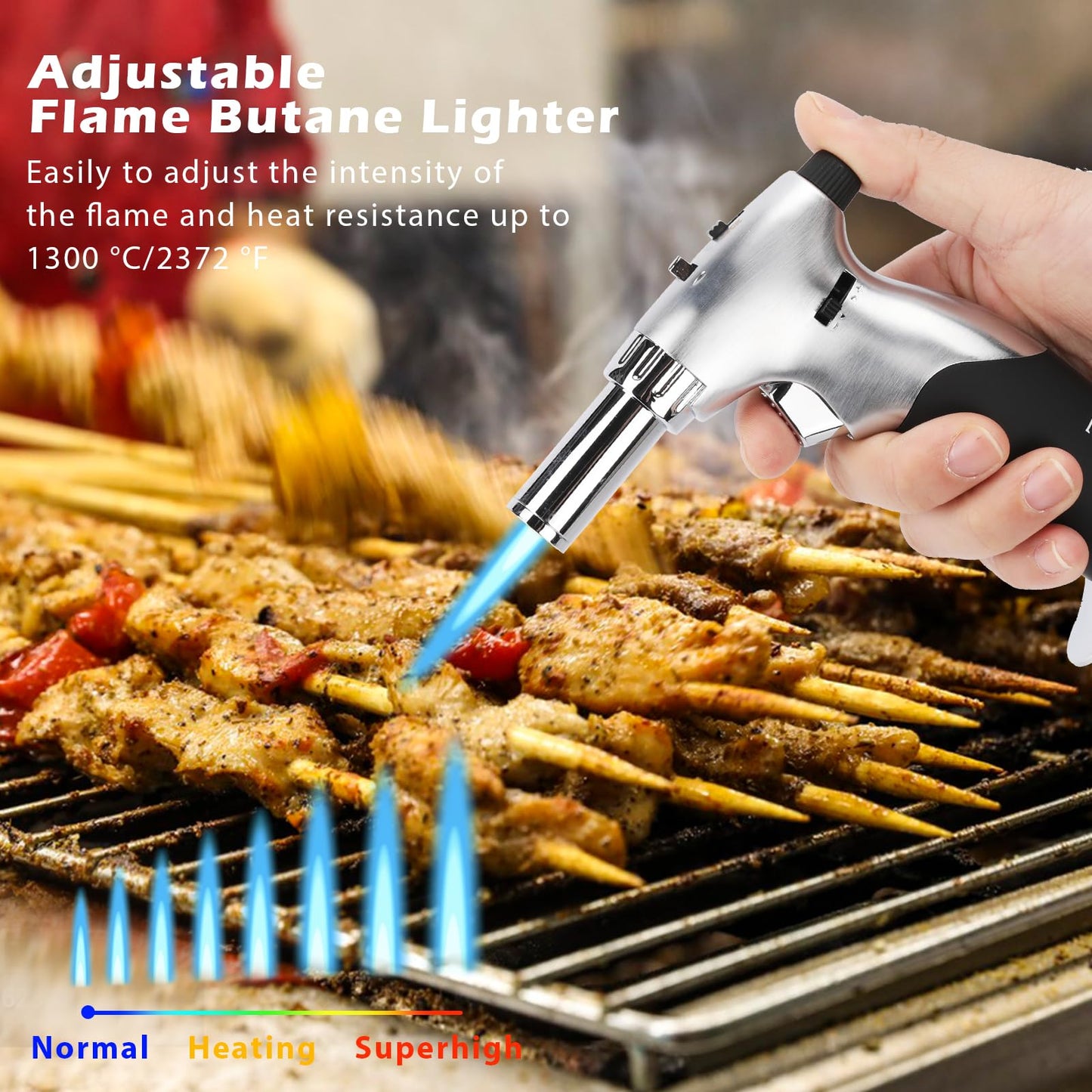 Koackl Dual Flame Mode Butane Torch Lighter, Refillable Luxury Kitchen Torch with Adjustable Flame with Ignition Lock for Welding, Resin Art, Cooking- Platinum and Black(Butane Gas Not Included)