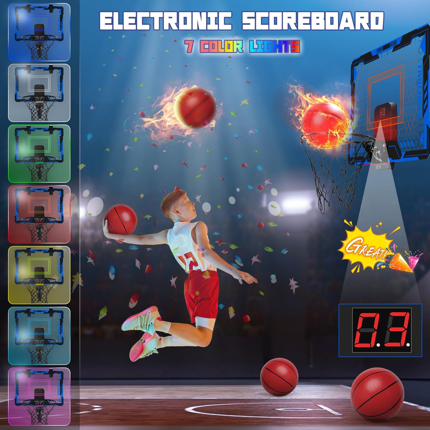 Indoor Basketball Hoop with LED Light and Scoreboard