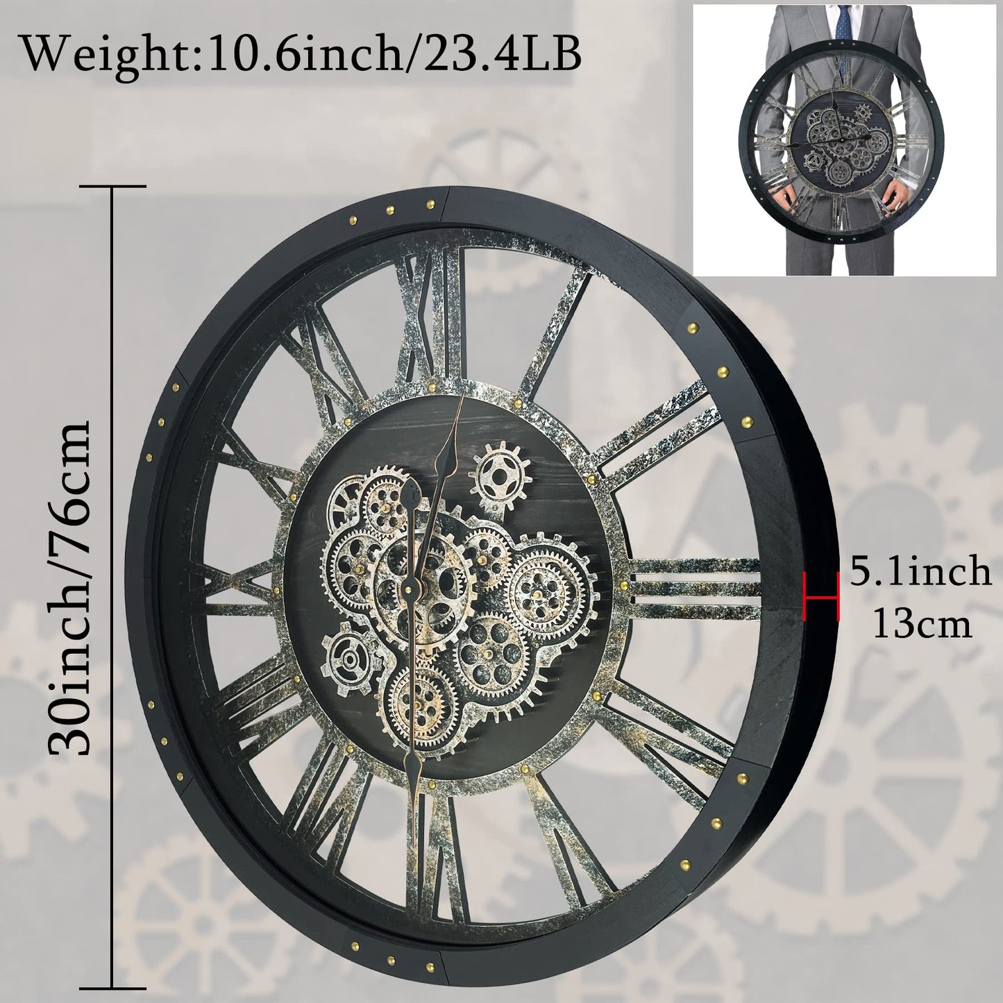 TOPPTIK 30" Industrial Steampunk Wall Clock