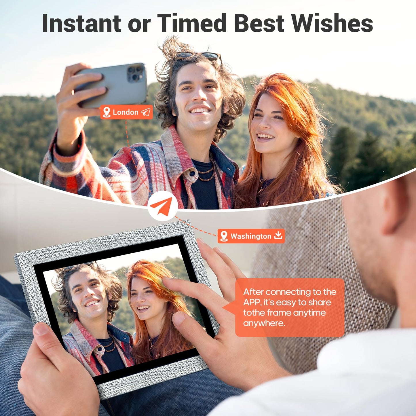 10.1 Inch WiFi Digital Picture Frame, IPS Touch Screen Smart Cloud Photo Frame with 16GB Storage, Auto Rotate, Wall Mountable, Easy Setup to Upload Photos/Videos via FRAMEO App (Wooden)