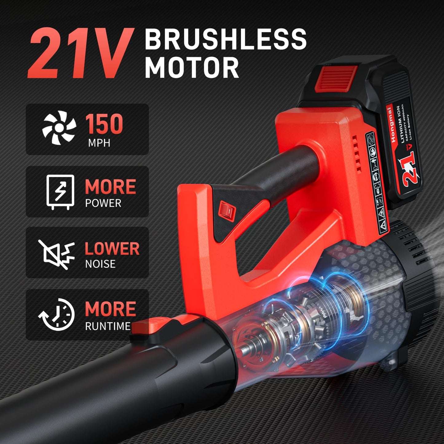 Hongmai Cordless Leaf Blower 500 CFM 21V