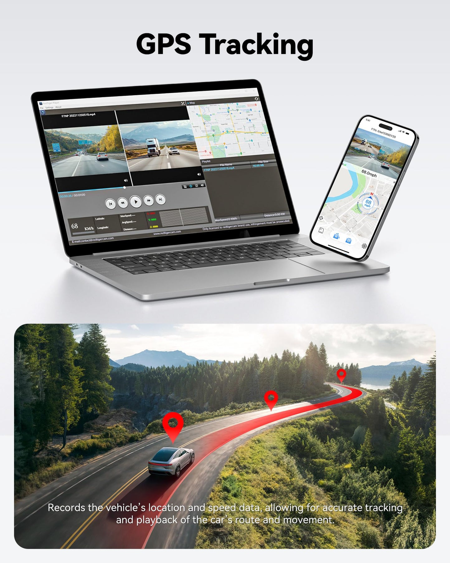 4K Dash Cam Front Rear with Wi-Fi & GPS