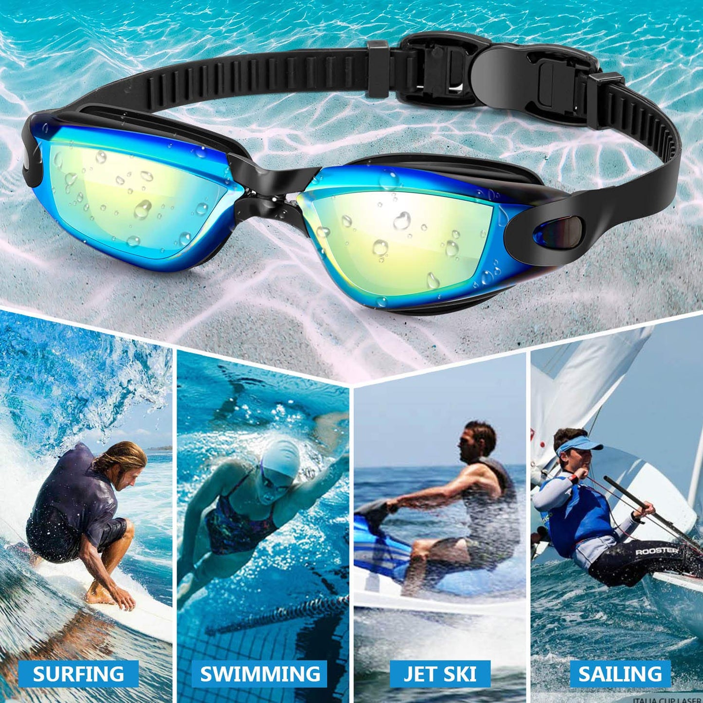 Wide View Anti-Fog Swim Goggles for Adults