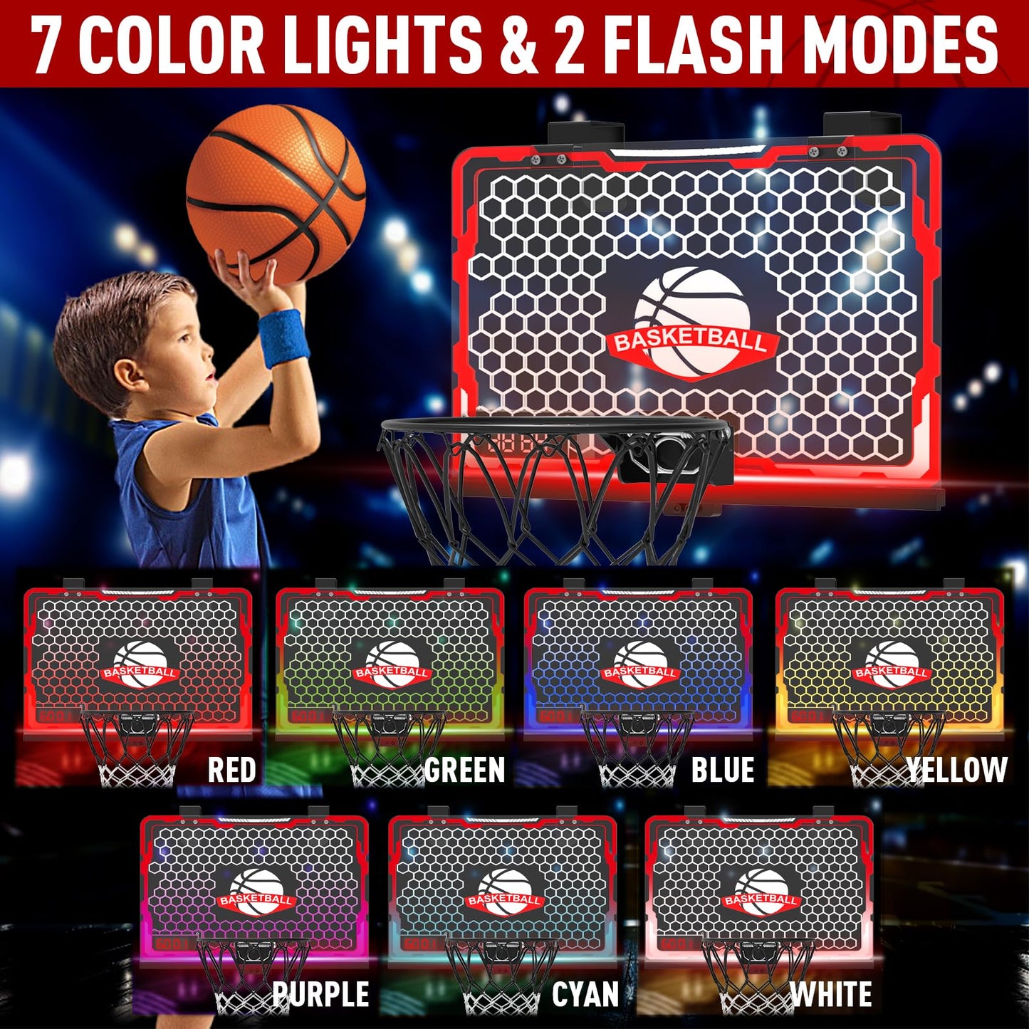 Indoor Basketball Hoop for Kids with LED Scoreboard