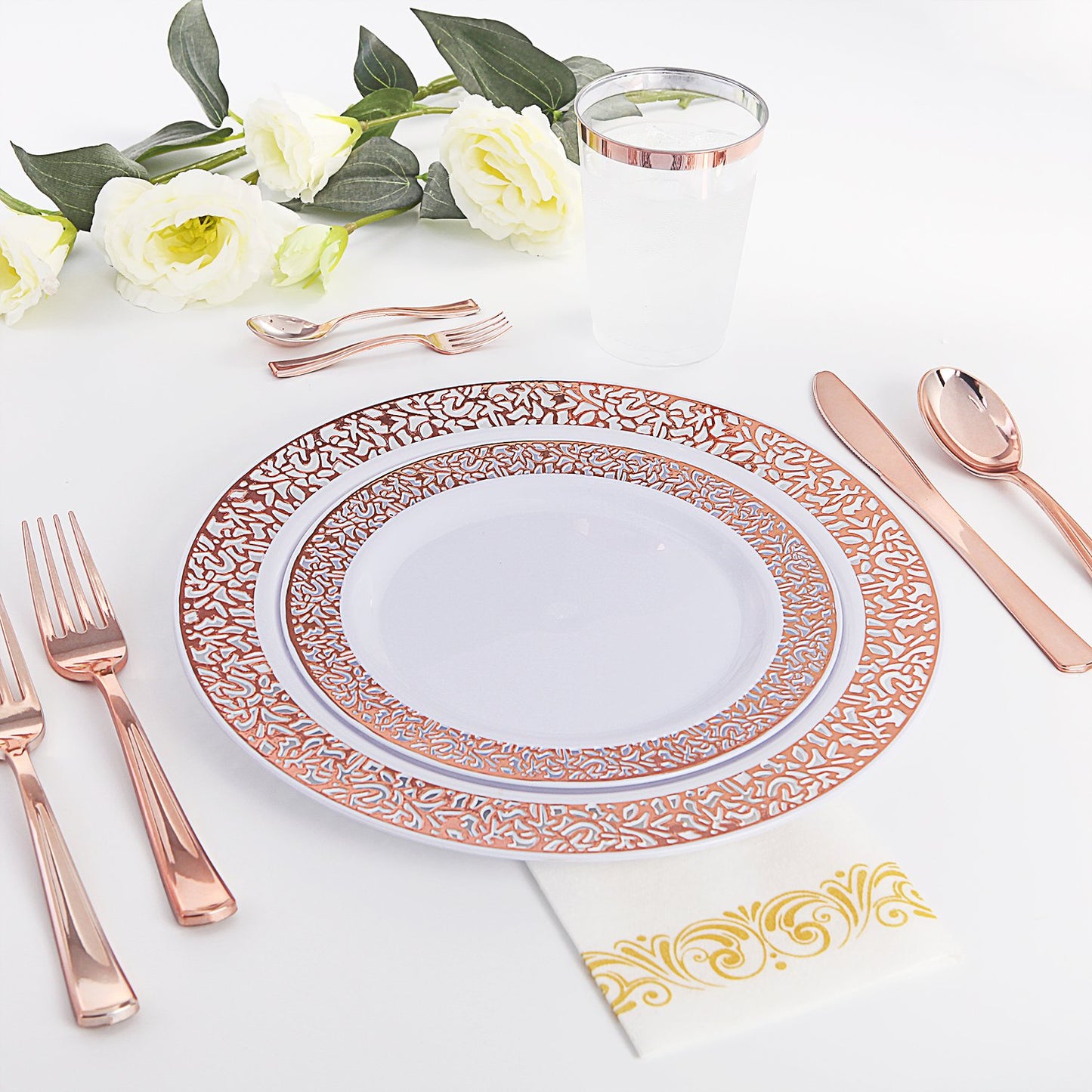 102 Pack Disposable Lace Design Plastic Plates