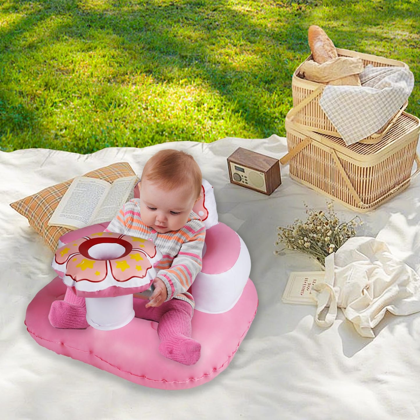 Inflatable Baby Seat with Built-in Pump - Pink