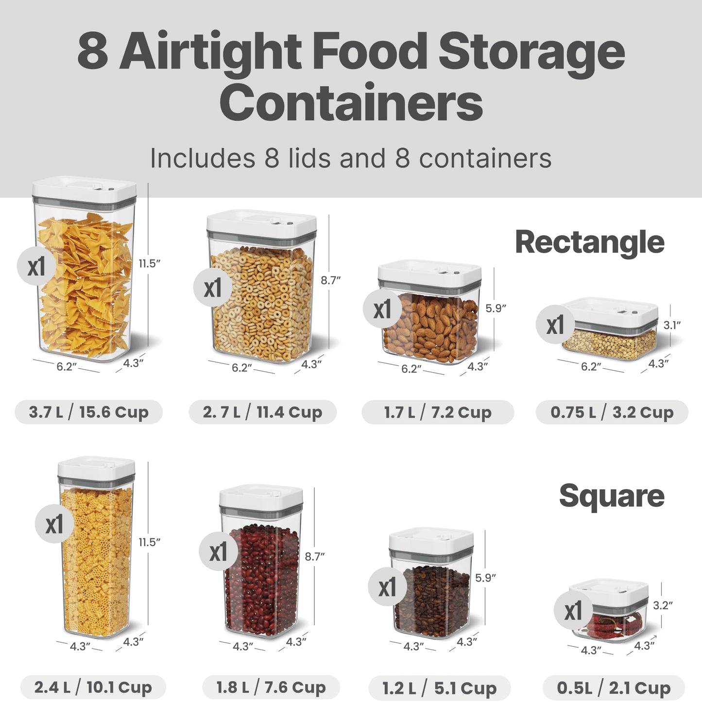 Airtight Food Storage Containers - 8-Pack Set