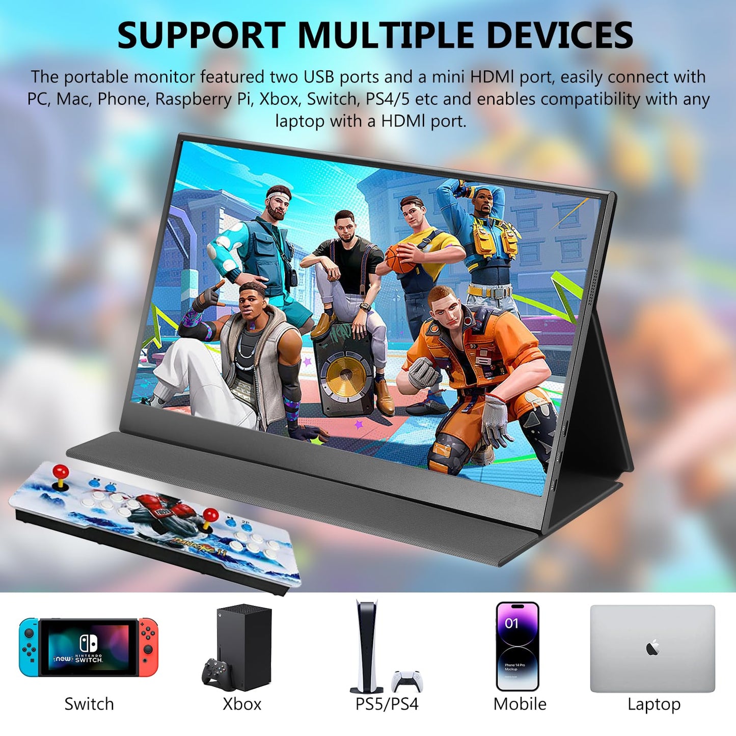 ARWOEIS Portable Monitor 14" FHD 1920 * 1200P IPS Laptop Monitor USB-C HDMI Second External Monitor for Laptop,PC,Mac Phone,Xbox,Swich,PS,w/Premium Smart Cover