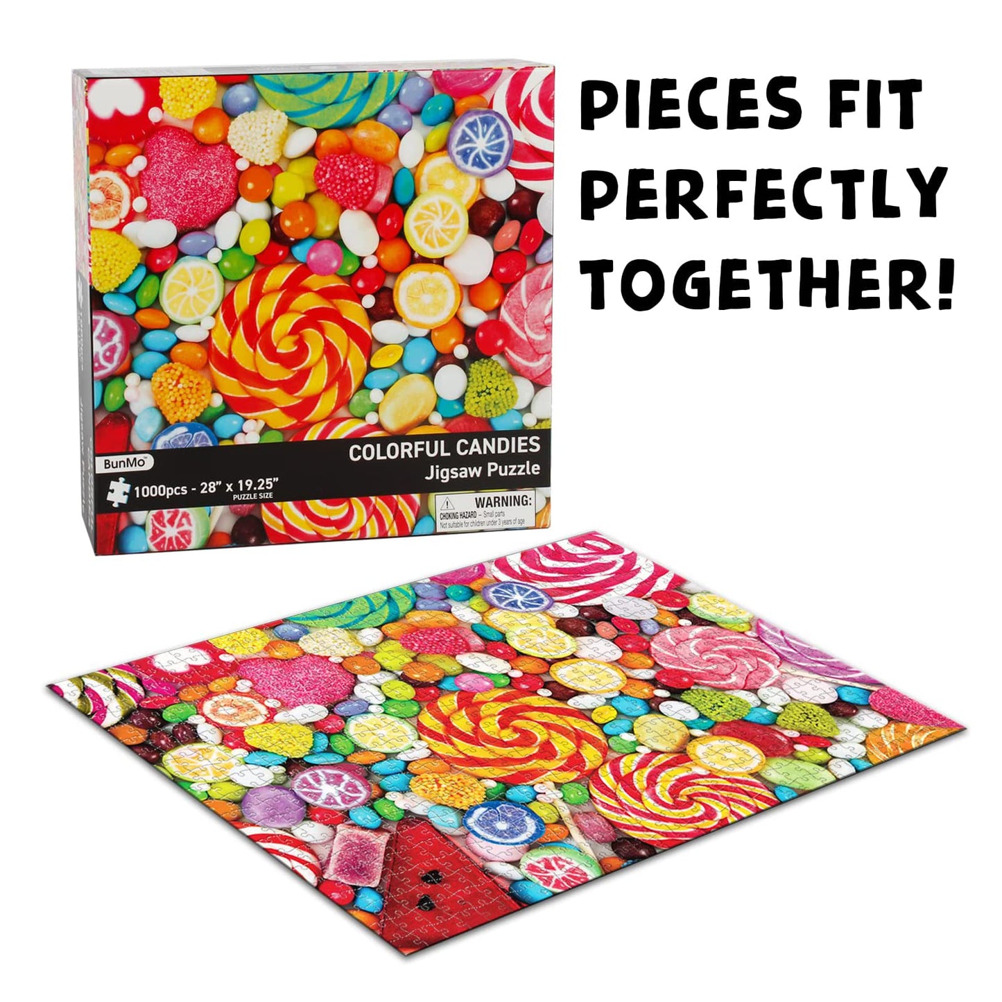 BunMo 1000 Piece Puzzle for Adults - Cascading Candies. Puzzles for Adults 1000 Piece - 1000 Piece Puzzles Have Unique Pieces That Fit Together Perfectly. 1000 Piece Puzzles for Adults.
